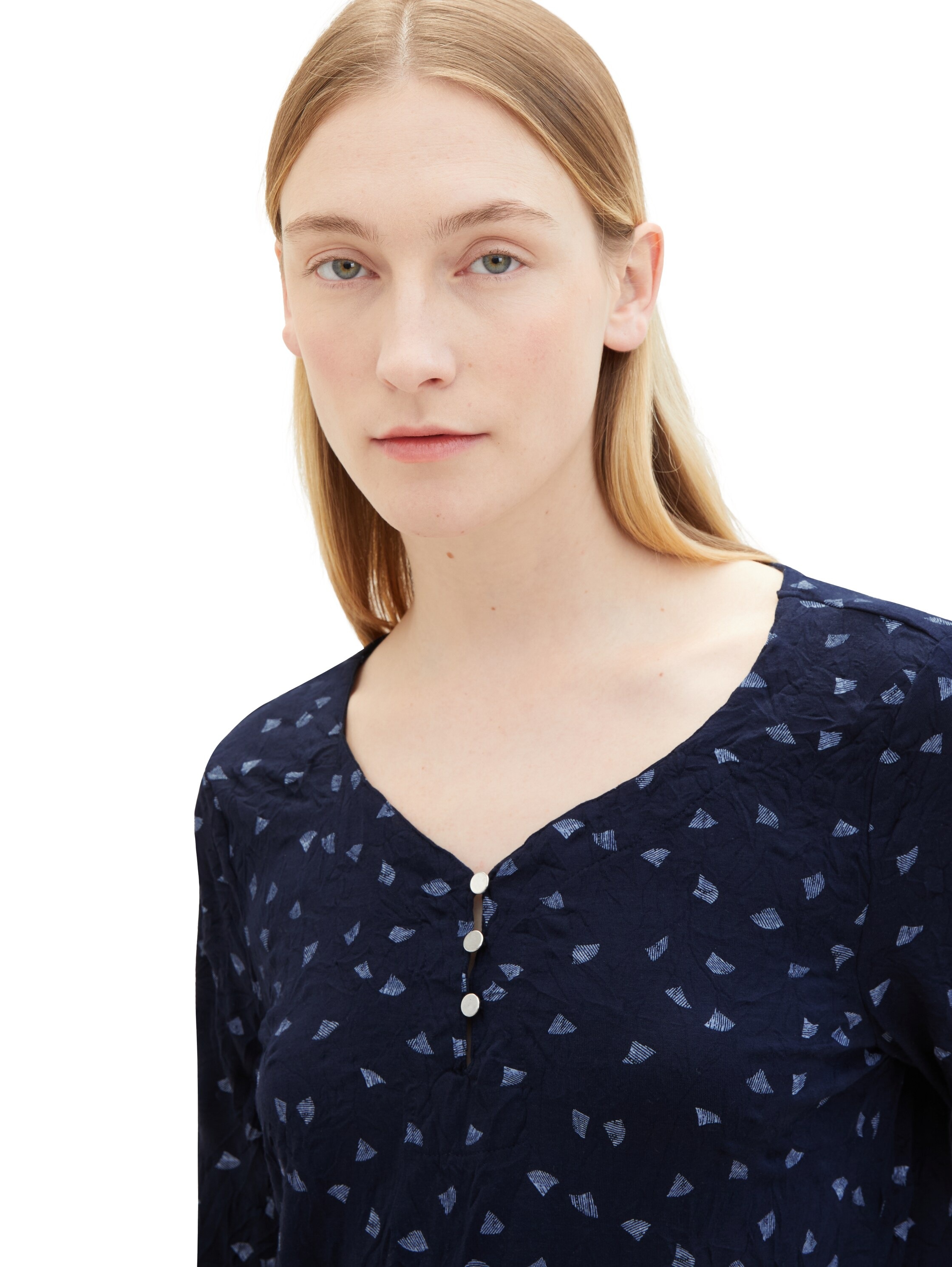 TOM TAILOR 3/4-Arm-Shirt, mit Alloverprint und Henley- Ausschnitt