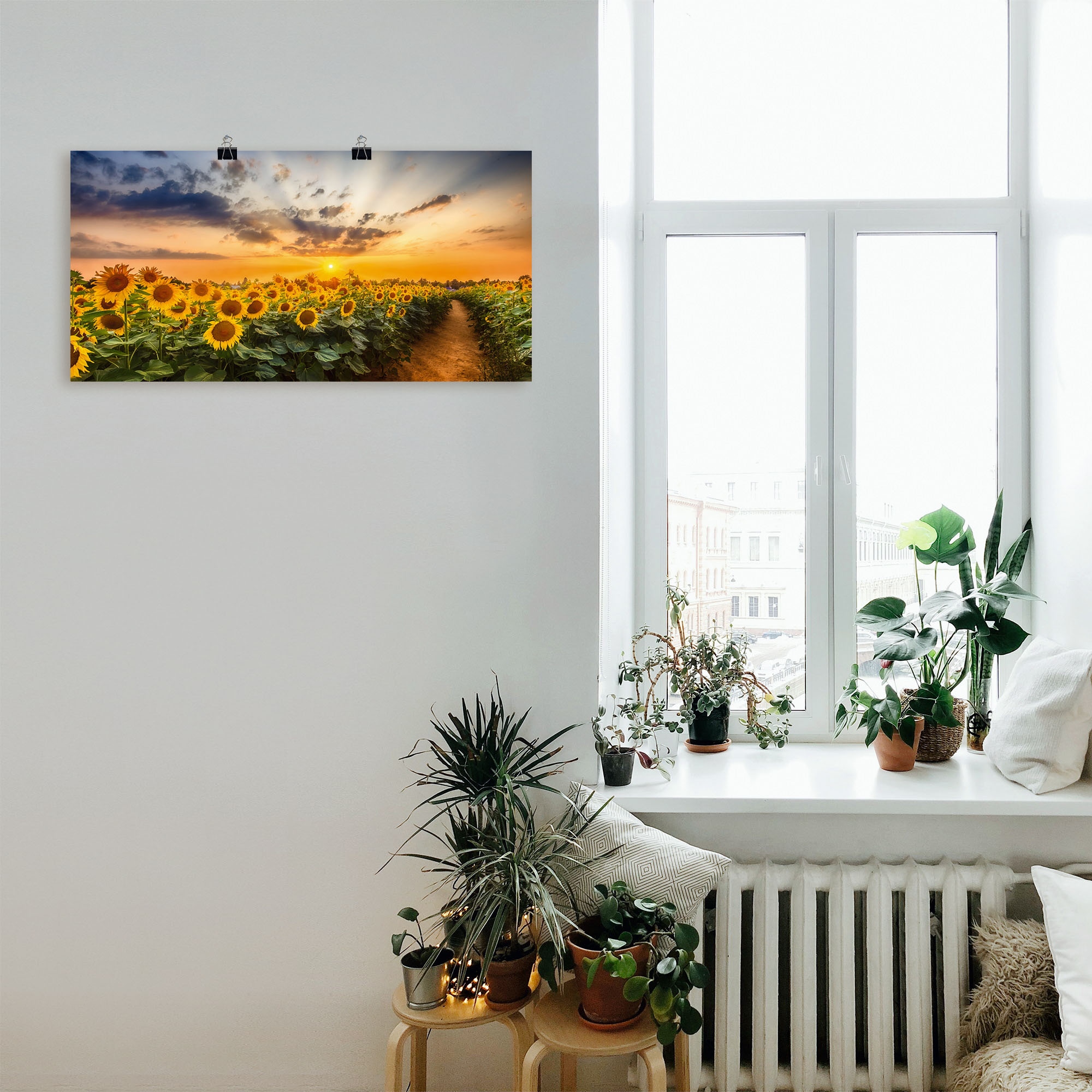 Artland Wandbild »Sonnenblumenfeld bei Sonnenuntergang«, Blumenbilder, (1 St.), als Alubild, Outdoorbild, Leinwandbild, Poster in verschied. Größen