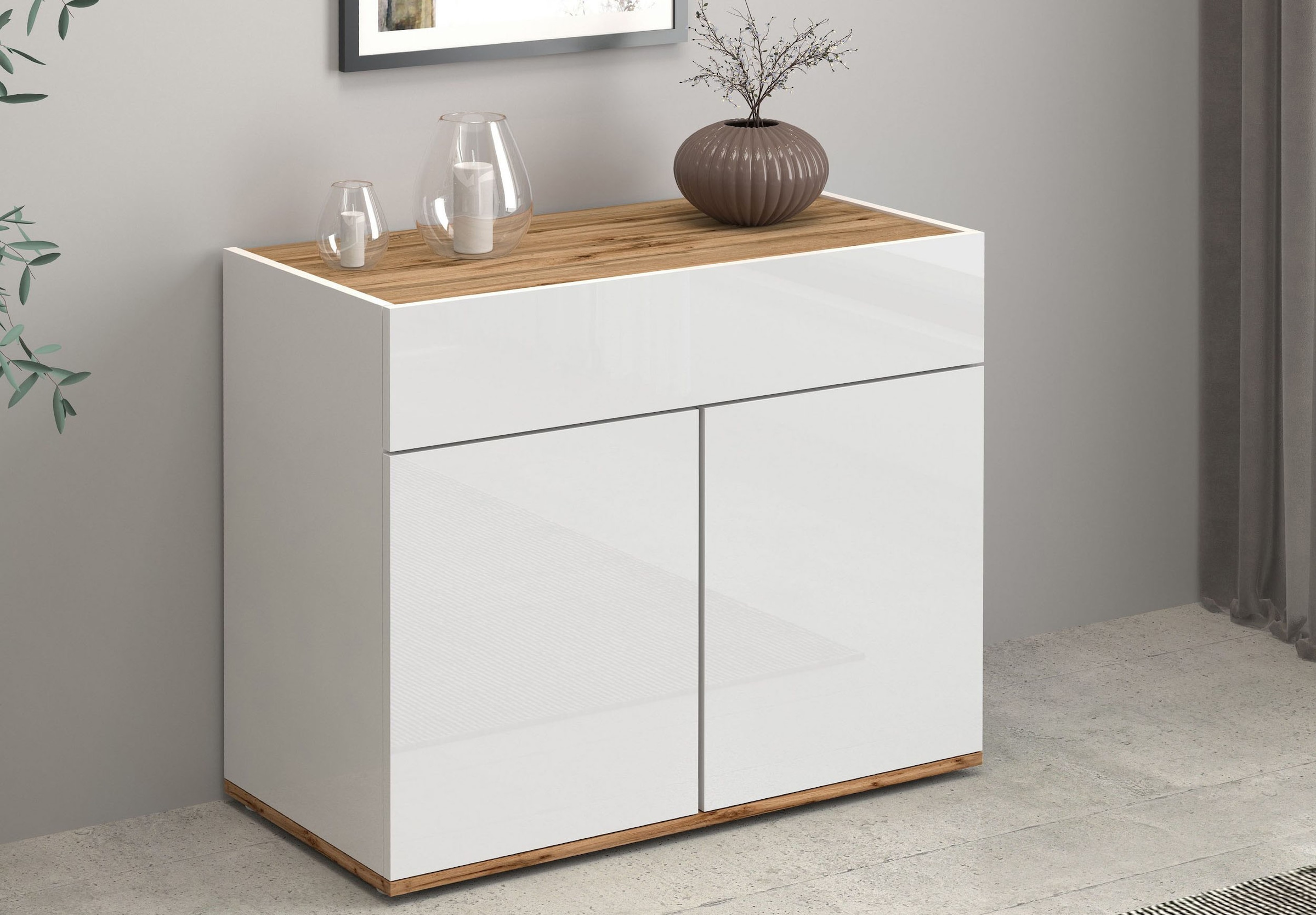 INOSIGN Sideboard »Garda, Kommode, Schrank, 2 Türen, 1 Schublade, Made in Italy« Hochglanzlackierte Fronten, Korpus matt, grifflos, Breite 80,9 cm
