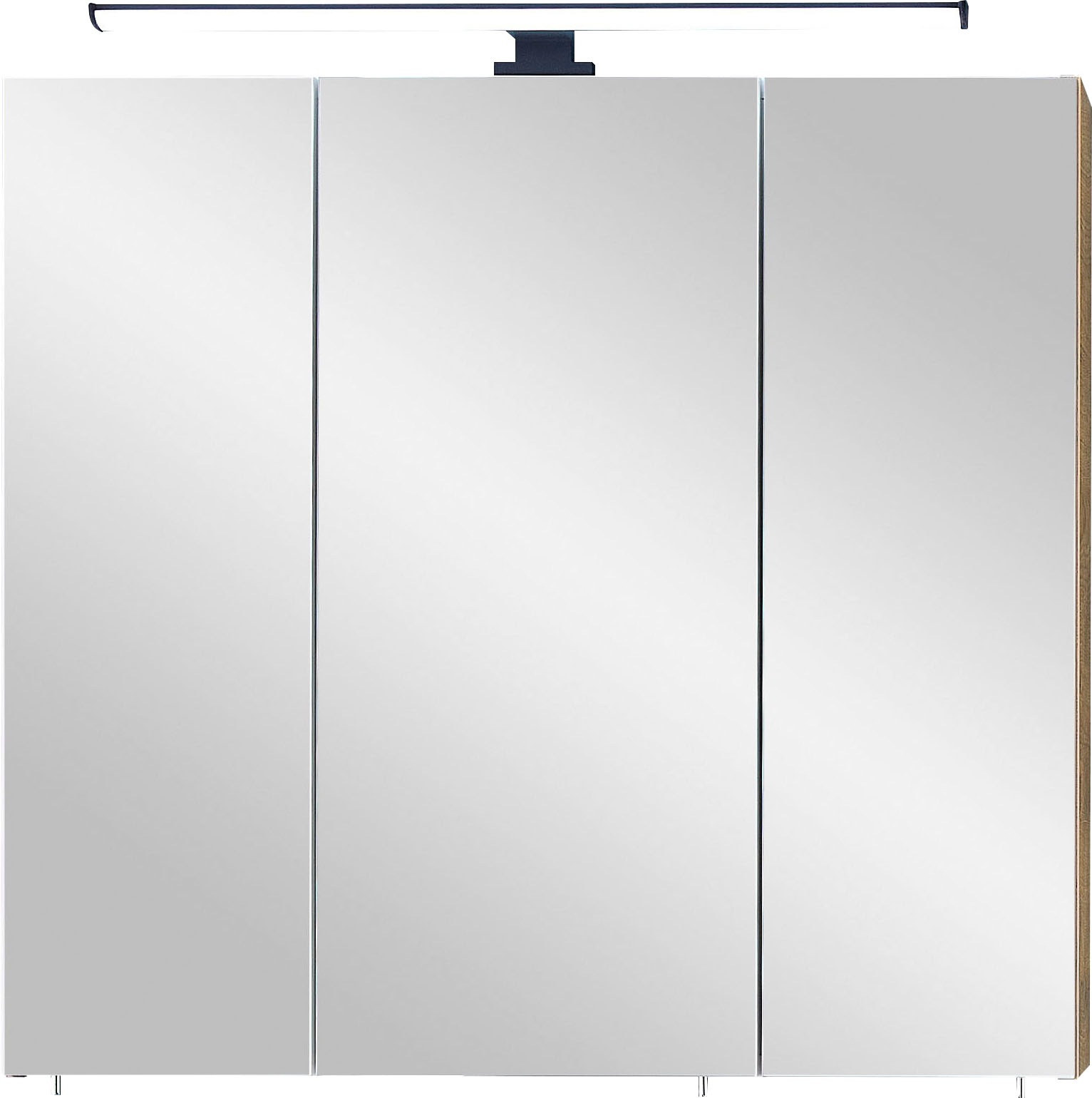 Saphir Spiegelschrank »Quickset 374 Badschrank, 3 Spiegeltüren, 6 Einlegeböden, 75 cm breit«, inkl. LED-Beleuchtung, Türdämpfer, Schalter-/Steckdosenkombination