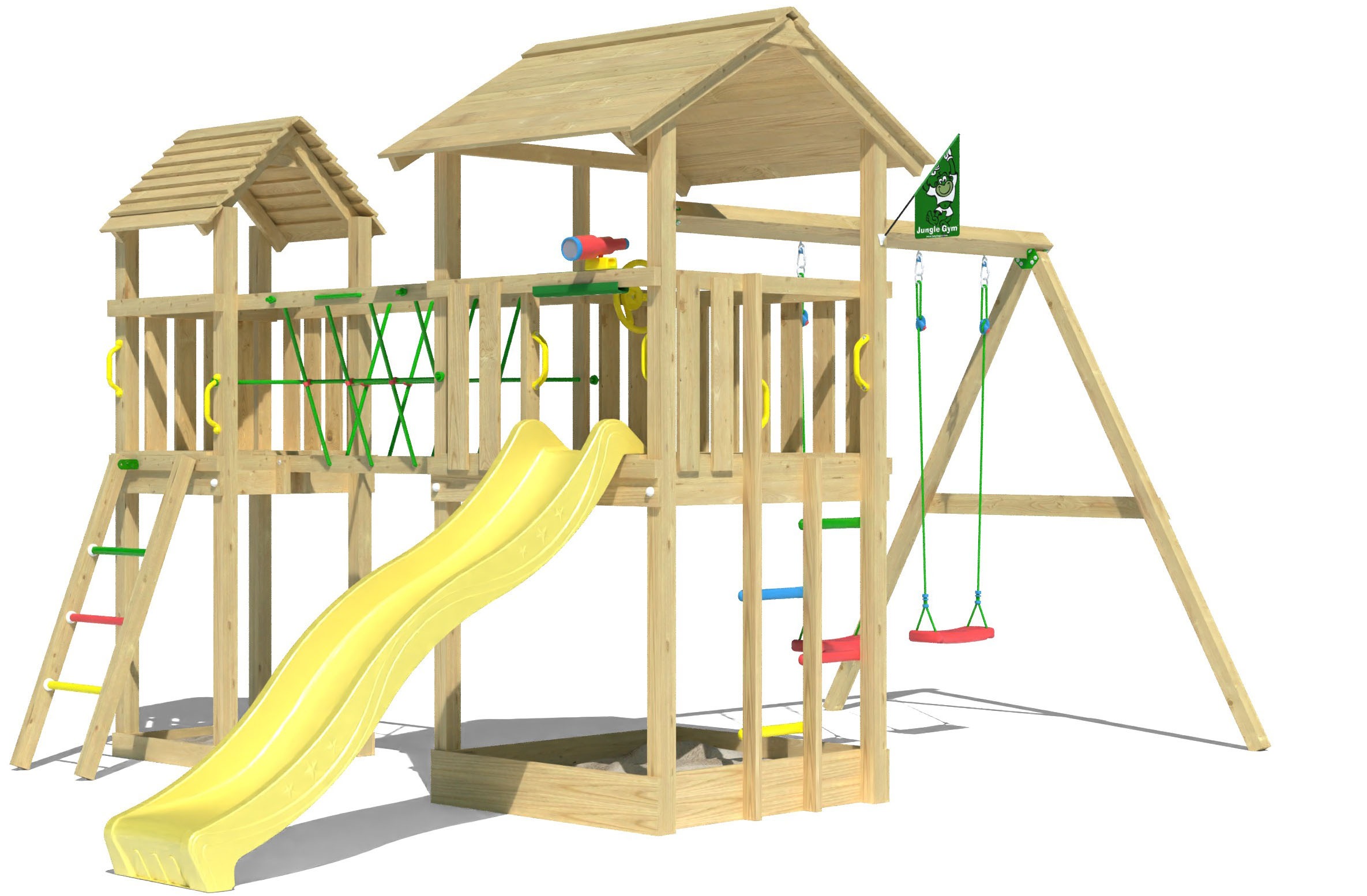 Jungle Gym Spielturm »Nova«, (Set), Spielanlage mit 2 Türmen, Schaukel und Rutsche mit Wasseranschluss