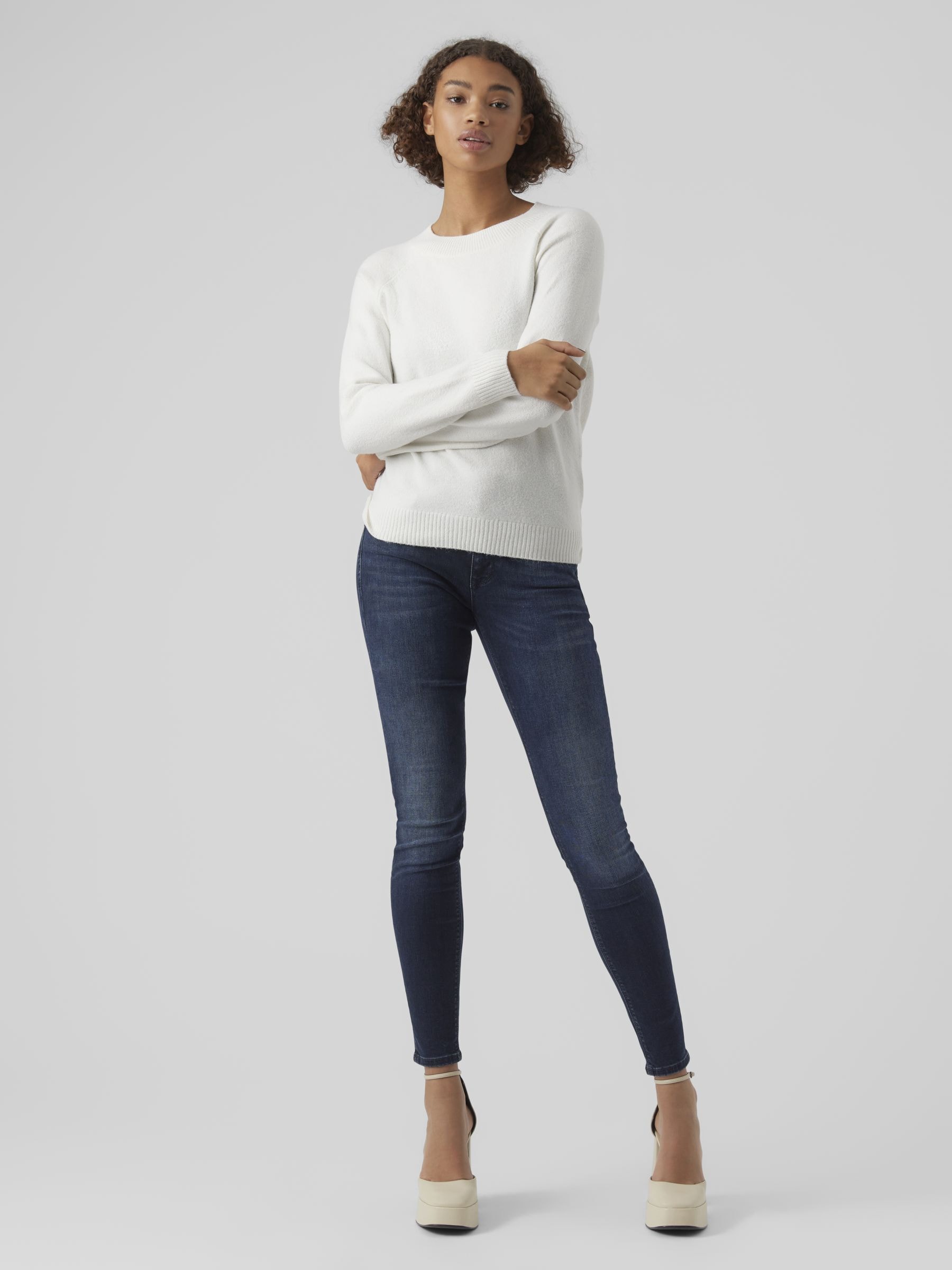 Vero Moda Rundhalspullover »VMDOFFY LS O-NECK BLOUSE GA NOOS« Materialmix, regular fit