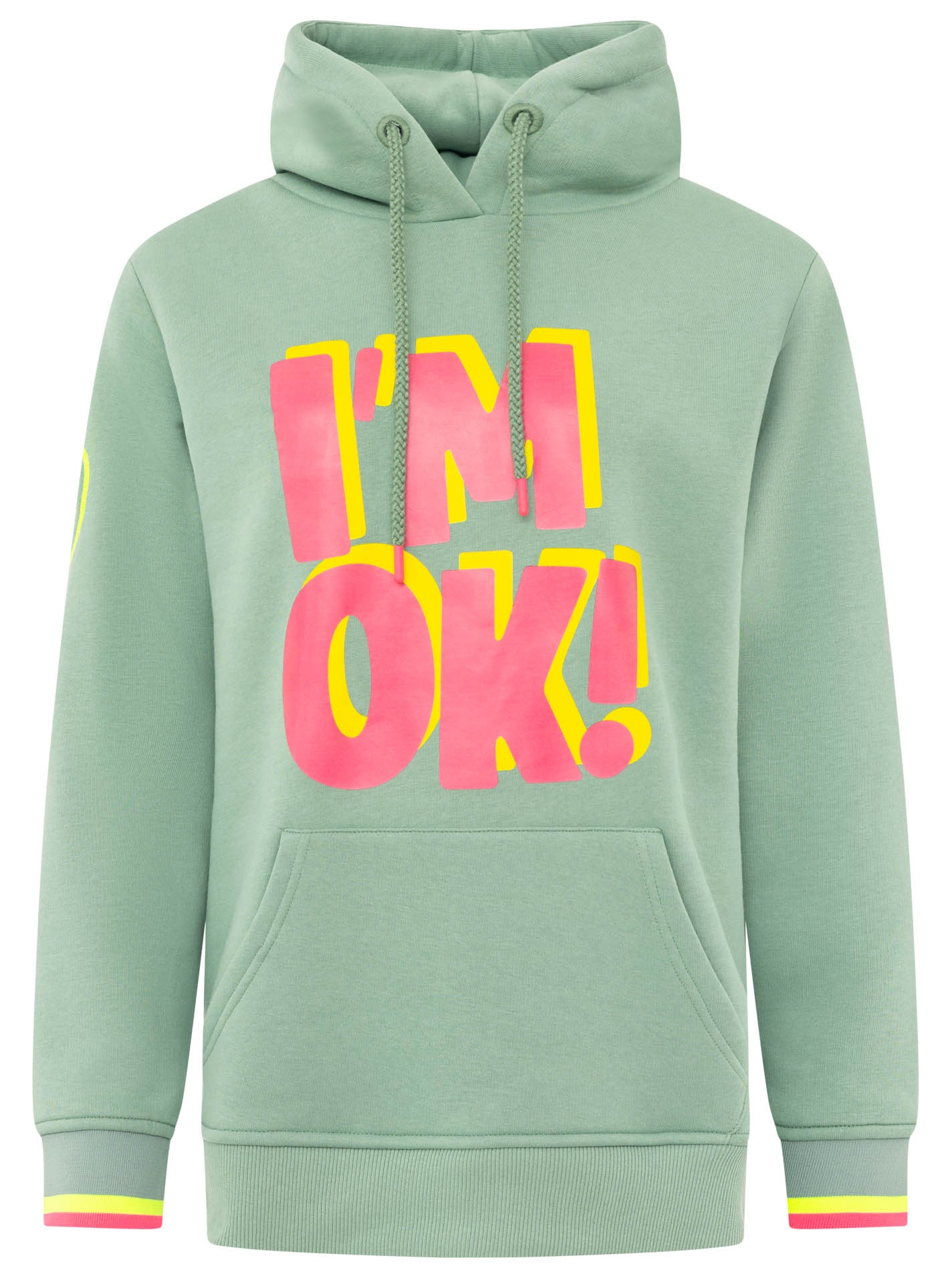 Zwillingsherz Hoodie »"I'M OK"«, großer Print vorne, gestreifte Ärmelbündchen, Herz Stickerei am Arm
