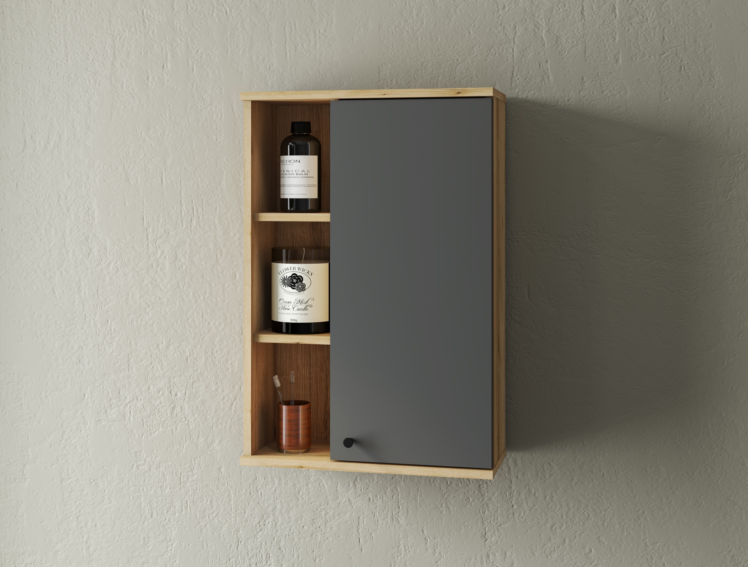 INOSIGN Hängeschrank »Oslo, Badschrank mit Knopfgriff, Wandschrank im skandinavischen Design«, in der Türfarbe Weiß oder Grau verfügbar, ausreichend Stauraum