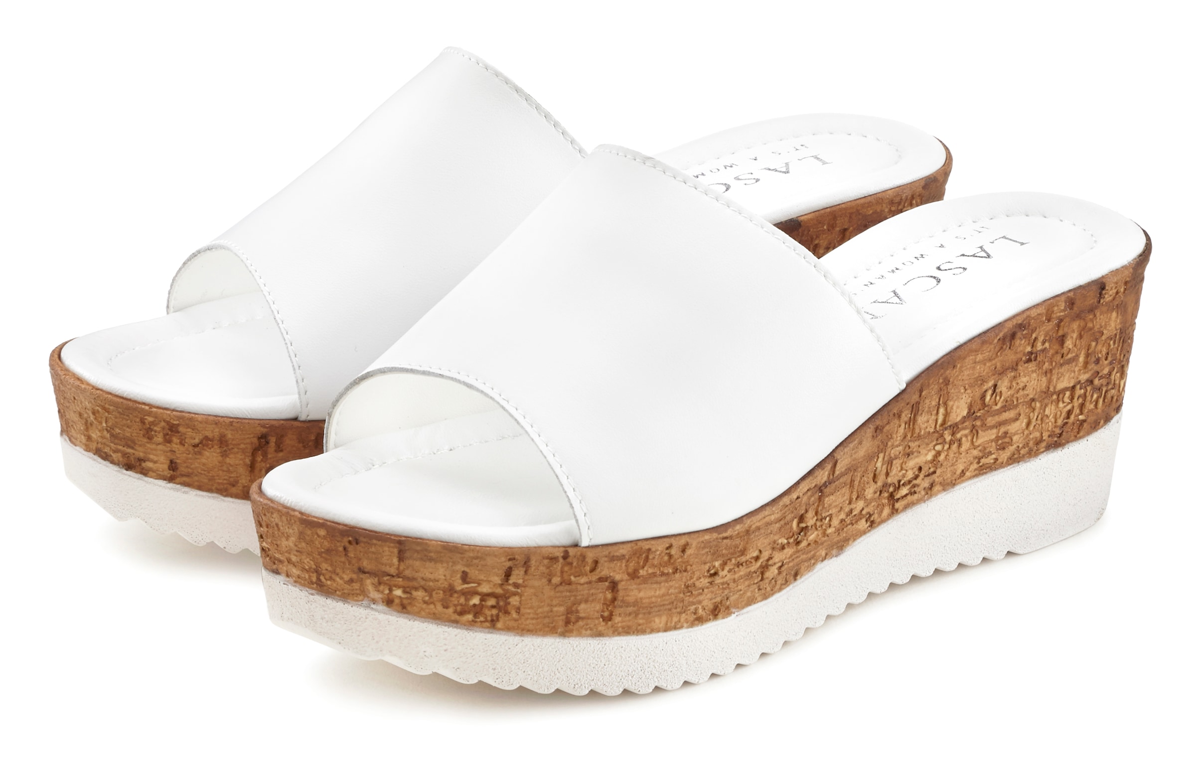LASCANA Pantolette »Sommerschuh,«, Mule, Sandale, offener Schuh aus Leder mit Keilabsatz