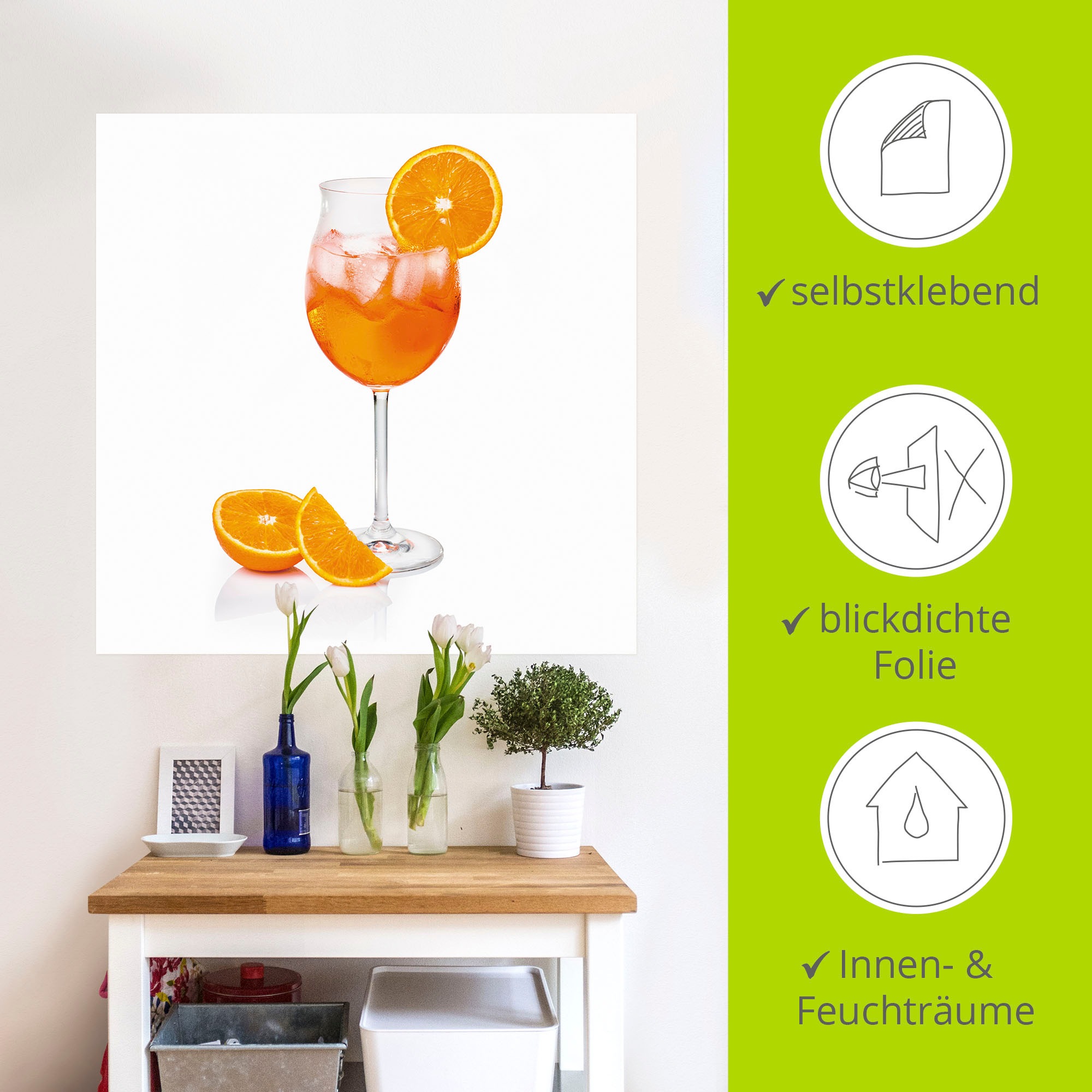 Artland Wandbild »Aperol Spritz mit einer Scheibe Orange«, Getränke, (1 St.), als Alubild, Outdoorbild, Leinwandbild, Poster, Wandaufkleber