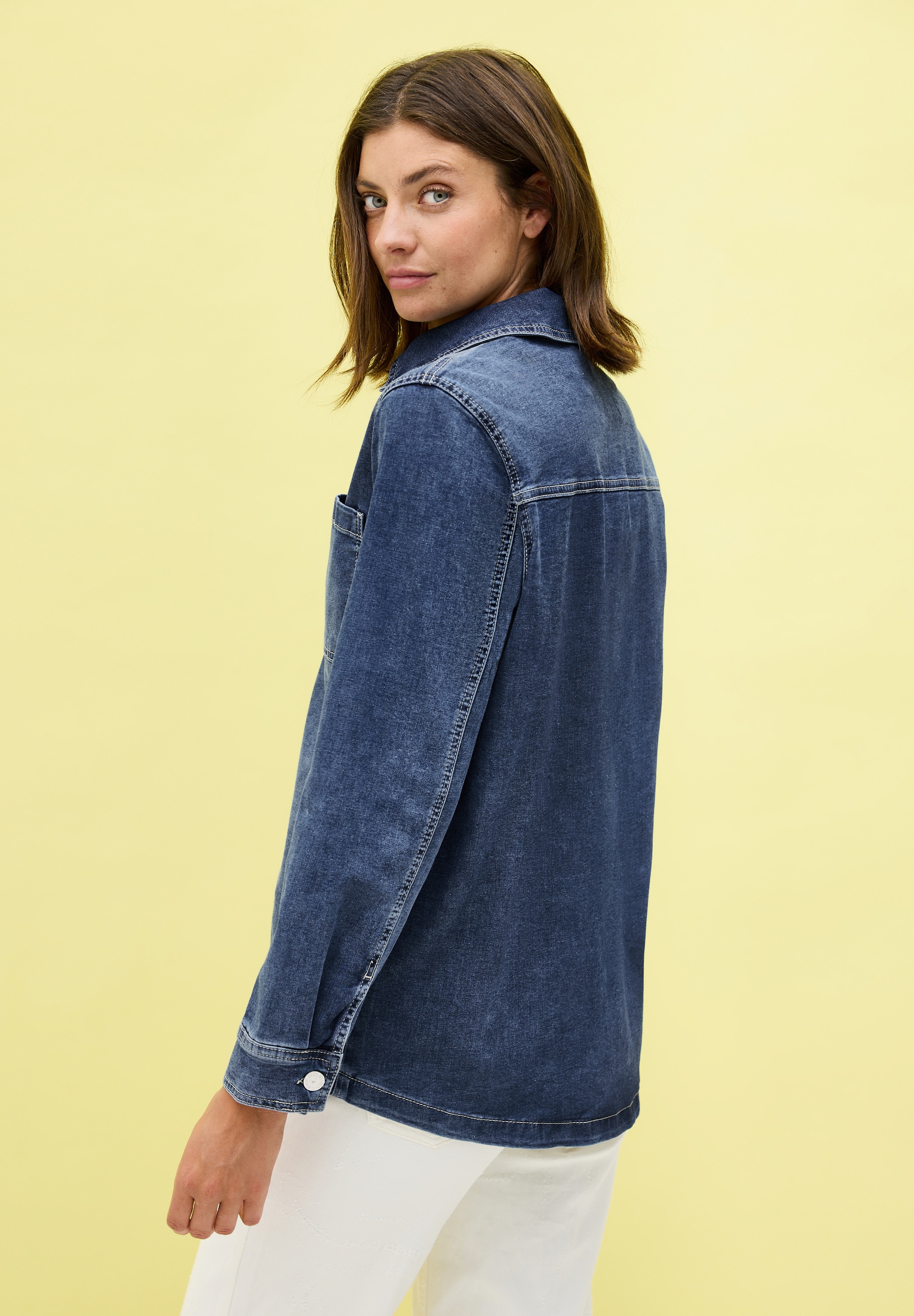 Cecil Jeansjacke, ohne Kapuze, Denim-Overshirt mit Knopfleiste und Brusttaschen