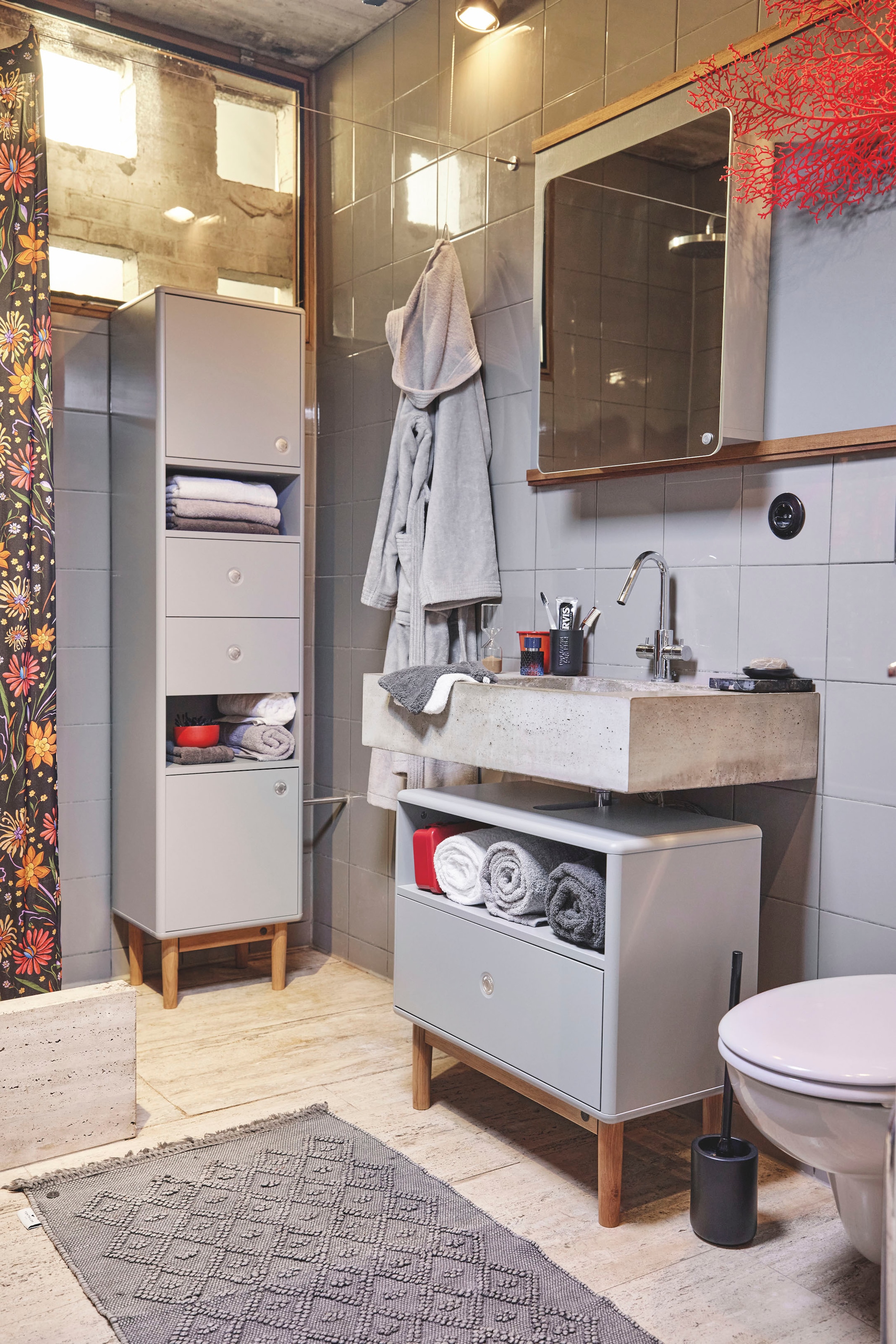 TOM TAILOR HOME Badematte »Vintage Wash«, fußbodenheizungsgeeignet, Badteppich, Uni Farben, Rauten Muster, mit Fransen, reine Baumwolle