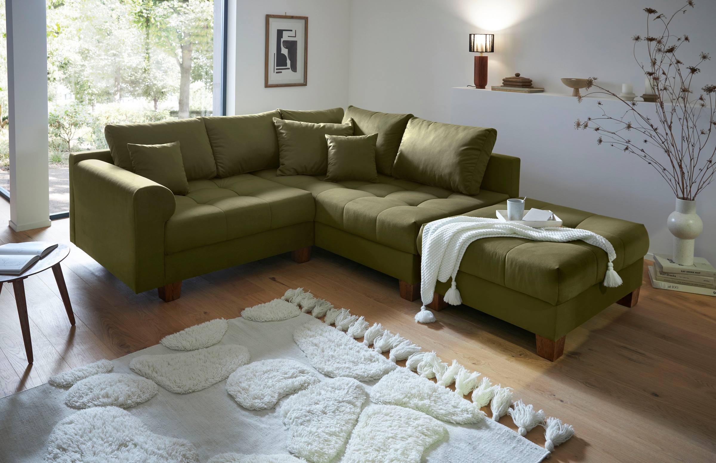 Home affaire Ecksofa »Rice L-Form inkl. Hocker«, (Set, mit Hocker), mit Bon günstig online kaufen