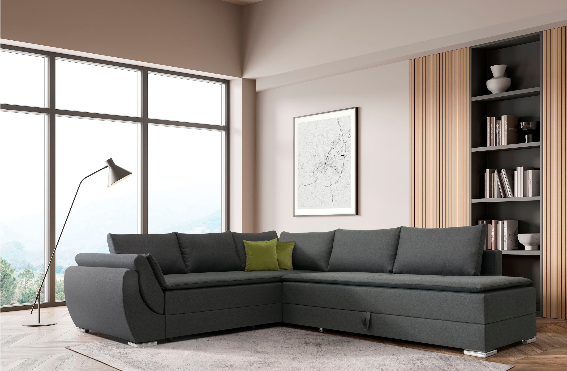 INOSIGN Ecksofa »Göteborg«, mit Boxspring-Bettfunktion und Bettkasten, Dauerschlaffunktion, Topper