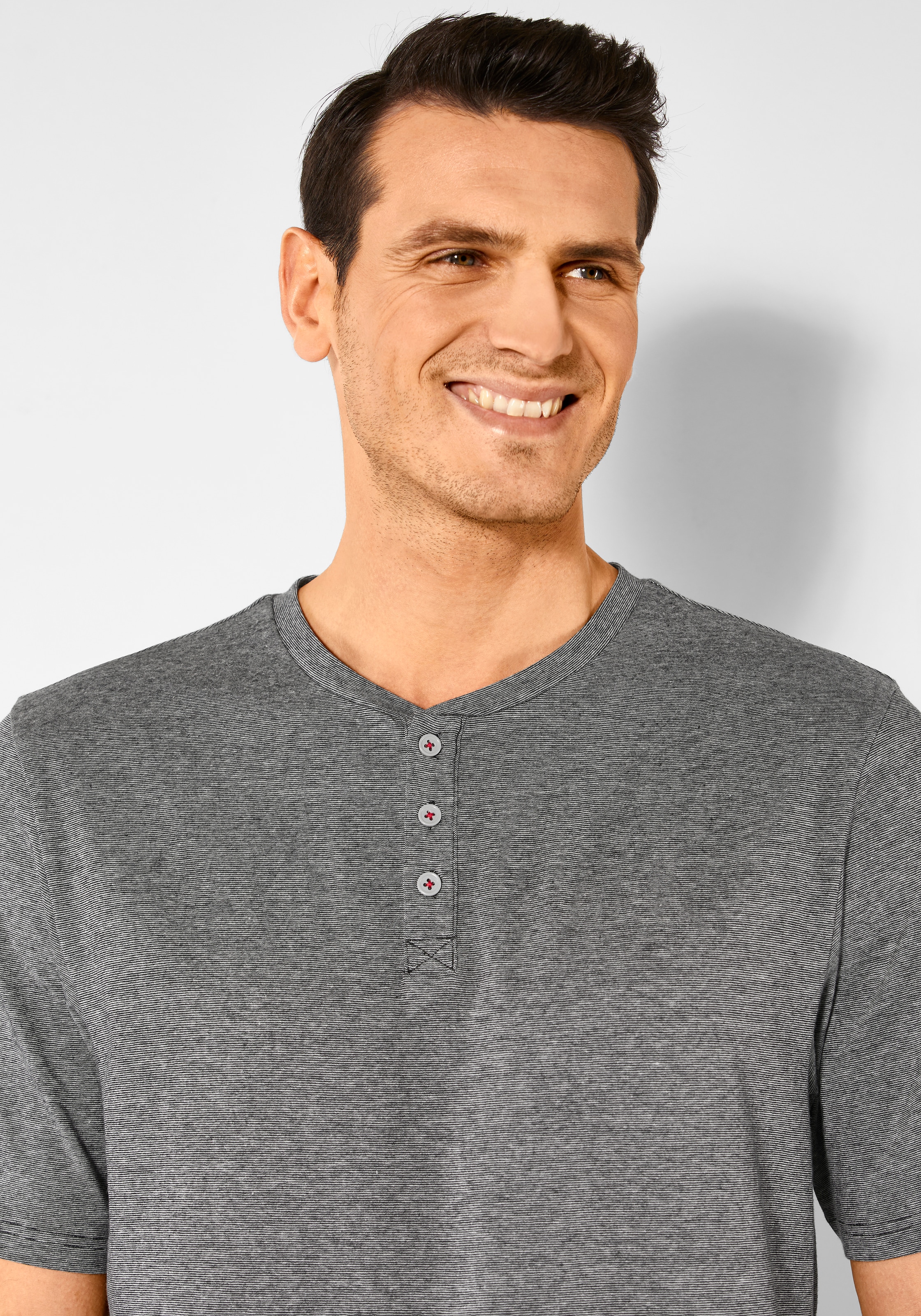 s.Oliver Pyjama, (2 tlg., 1 Stück), Schlafanzug in Melange-Optik mit Knopfleiste