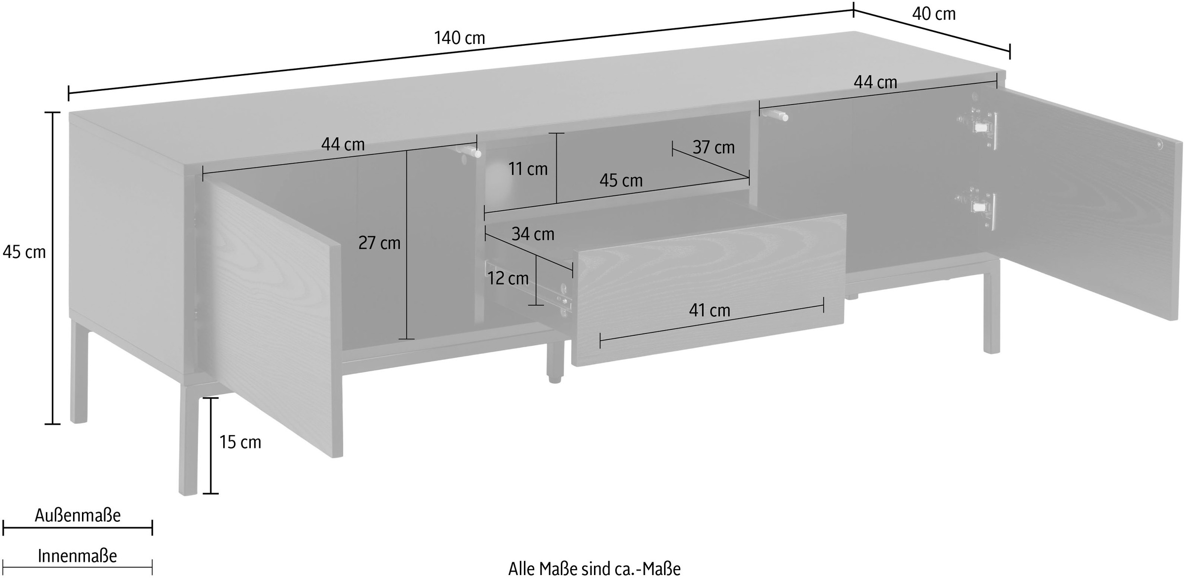 ACTONA GROUP TV-Schrank, 1 Schublade, 1 offenem Fach und 2 geschlossenen Fächern, Breite 140 cm