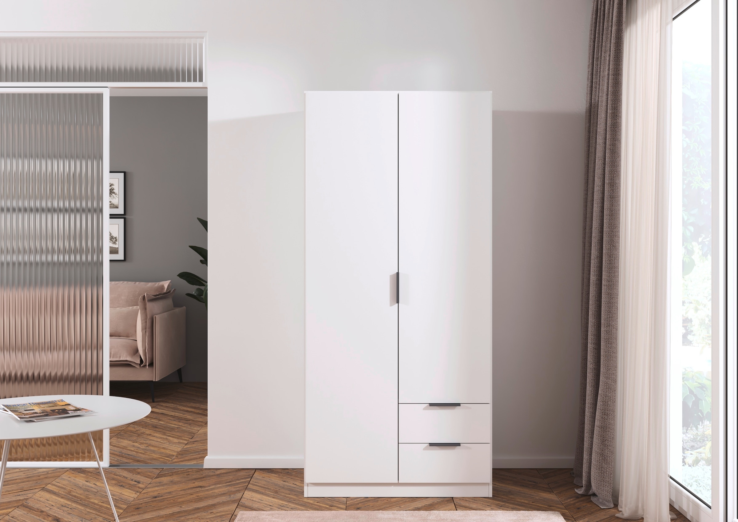 rauch Kleiderschrank »Drehtürenschrank Schrank Garderobe Ankleide Schlafzimmer LAGOA« in 3 verschiedenen Ausstattungen BASIC/CLASSIC/PREMIUM,  mit geräumigen Schubladen, optional mit Aufsatz MADE IN GERMANY