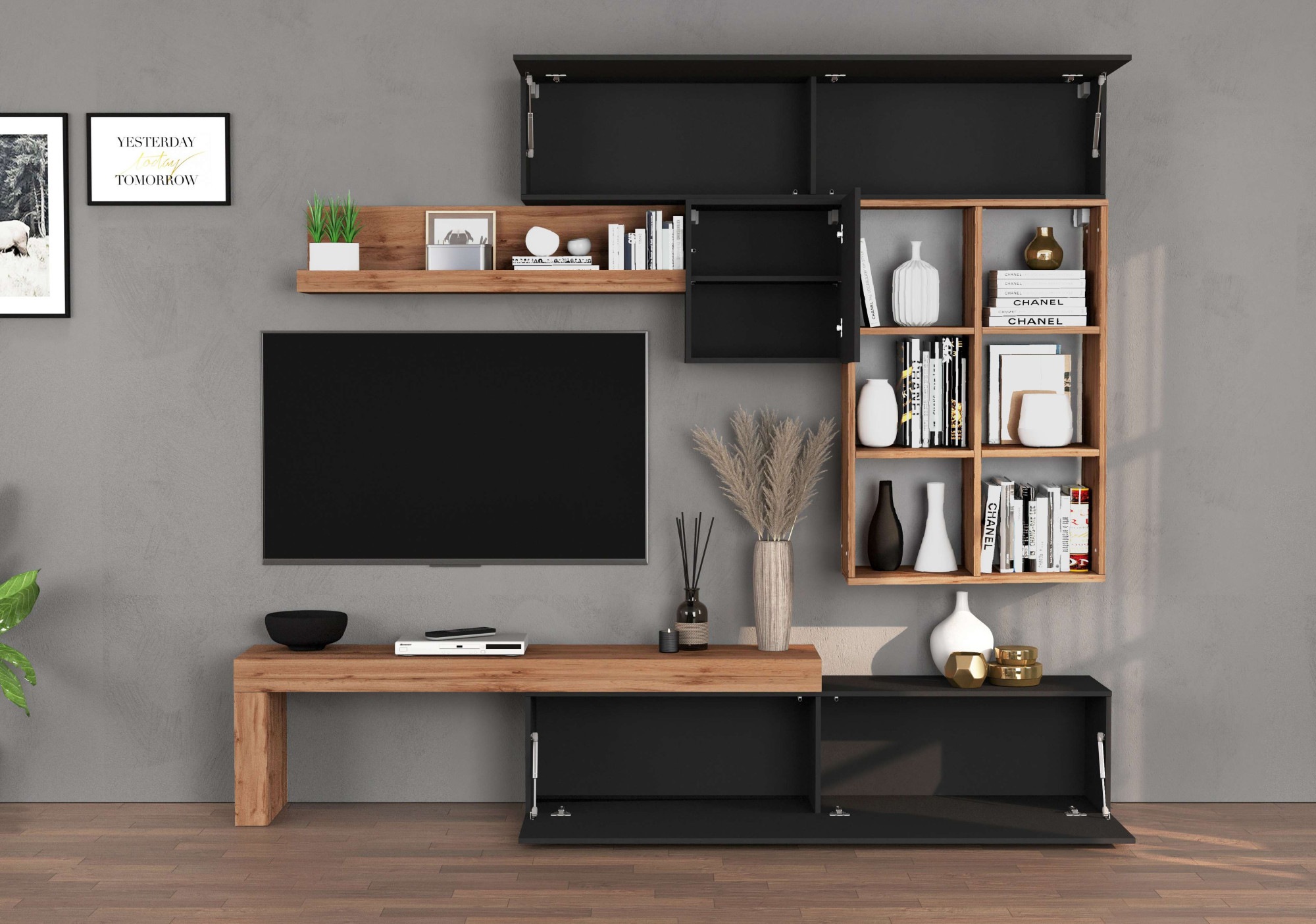 INOSIGN Wohnwand »Chronos Wohnwand, Medienwand, 5-er set«, (Set, 5 St.), ca. 270 cm mit Hängeschränke, Würfel, Regal, Lowboard, Made in Italy