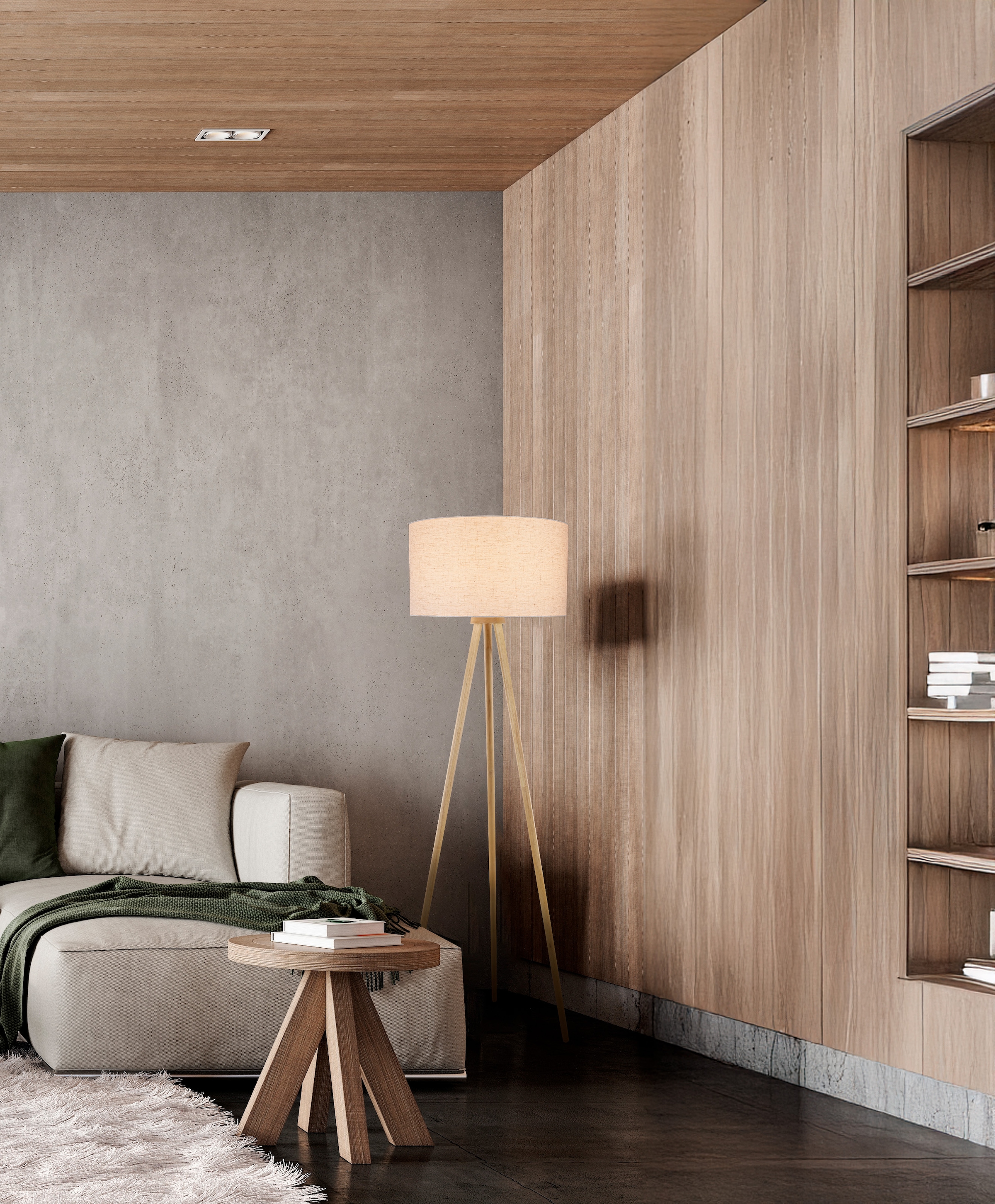 OTTO home Stehlampe »Torell - Dreibein Stehleuchte« E27 1 Stk. Textil, Dreibein Holz, E27, Kabel 300cm, Leinen o. Cord, Textilschirm