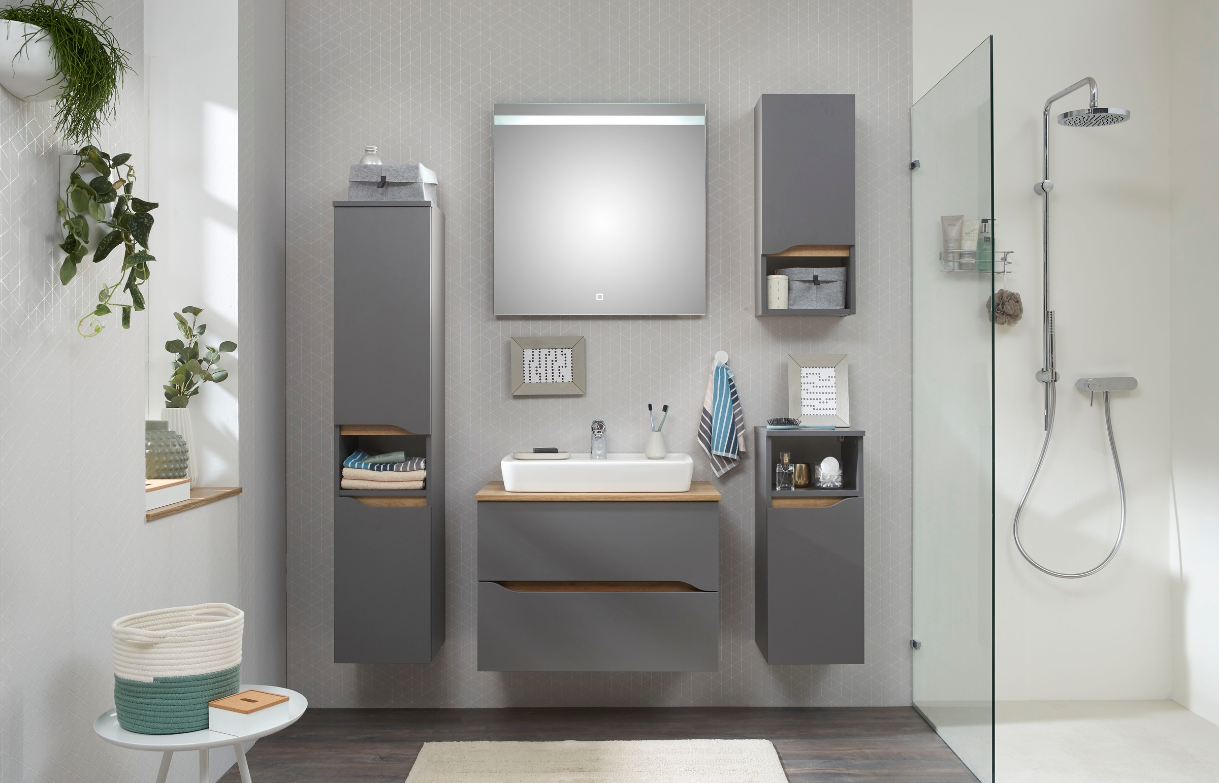 Saphir Badmöbel-Set »Quickset 5-teilig, Keramik-Aufsatzbecken mit LED-Spieg günstig online kaufen