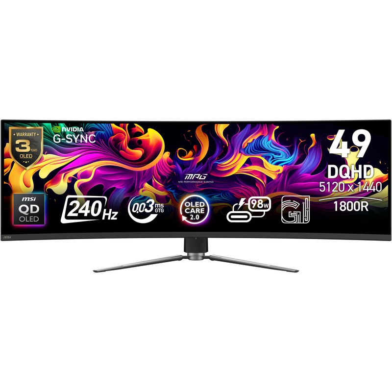 MSI Curved-Gaming-Monitor »MPG 491CQPX QD-OLED« 125 cm/49 ′′ 5120 x 1440 px DQHD 0, 03 Reaktionszeit 240 Hz schwarz