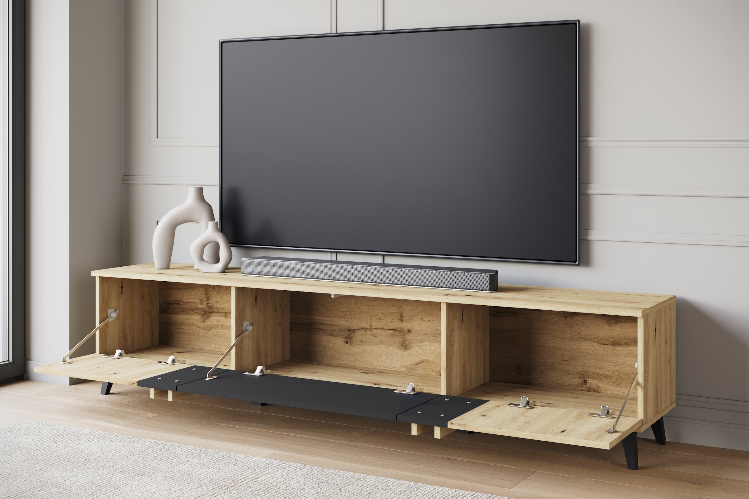 INOSIGN Lowboard »Helsinki, TV-Kommode Breite 180cm«, (1 St.), modernes Design, 3 Klapptüren