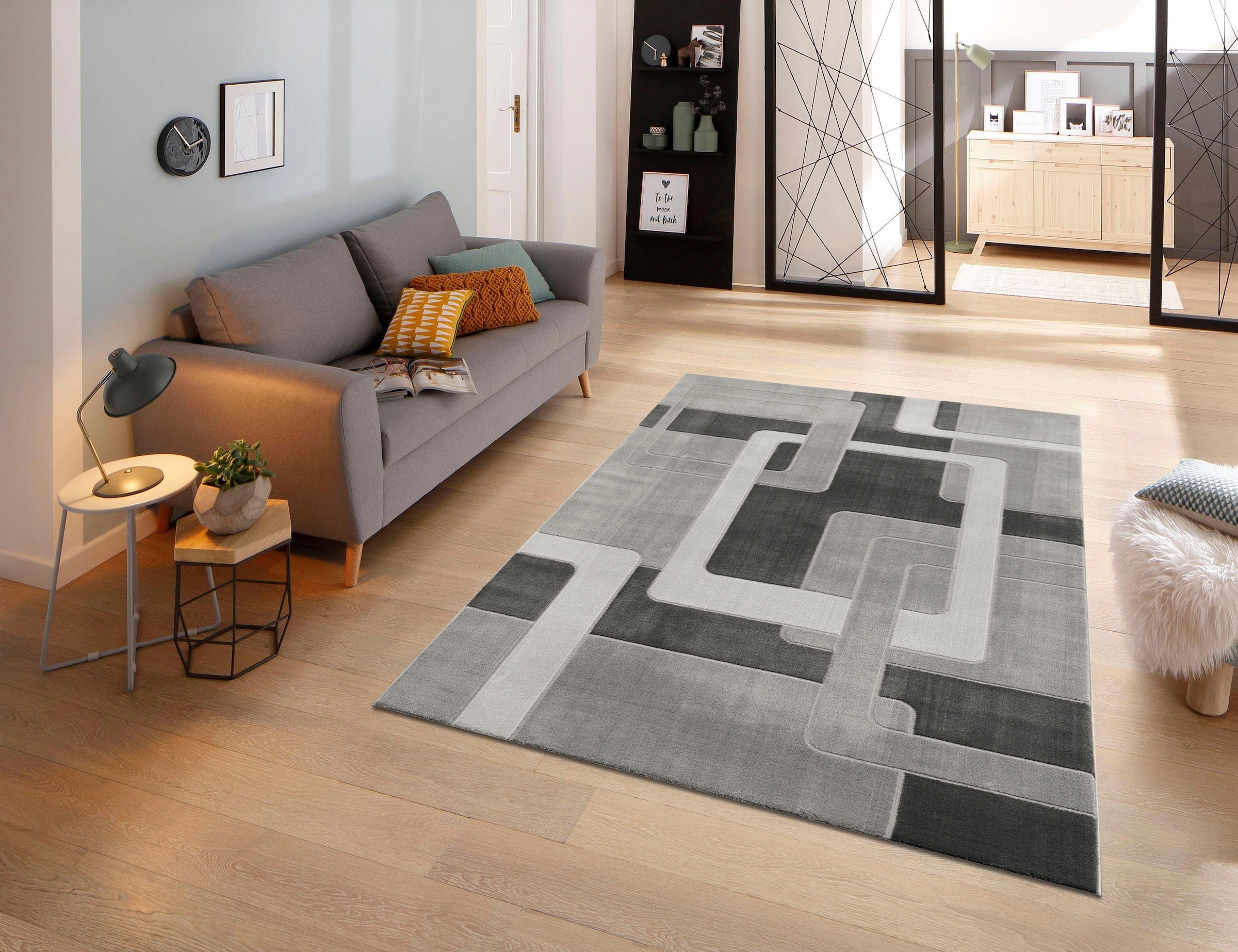 Home affaire Teppich »Anesa«, rechteckig, 12 mm Höhe, mit handgearbeitetem Konturenschnitt, flach, Kurzflor, elegant