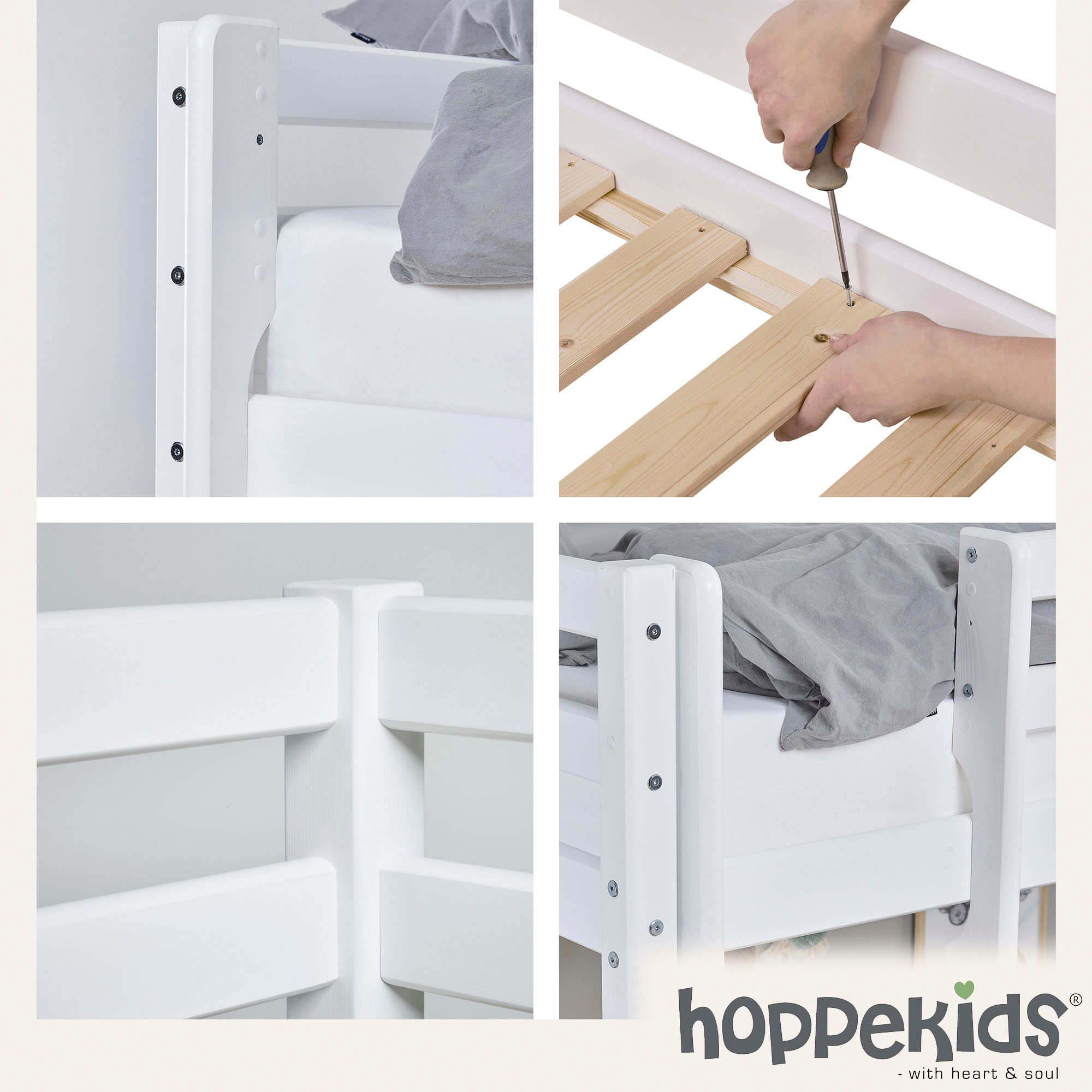 Hoppekids Hochbett »Winter Wonderland» 90x200cm mit Vorhang & Matratze«, (Set), FSC® zert Massivholz, 10 Jahre Garantie auf Fertigungsfehler