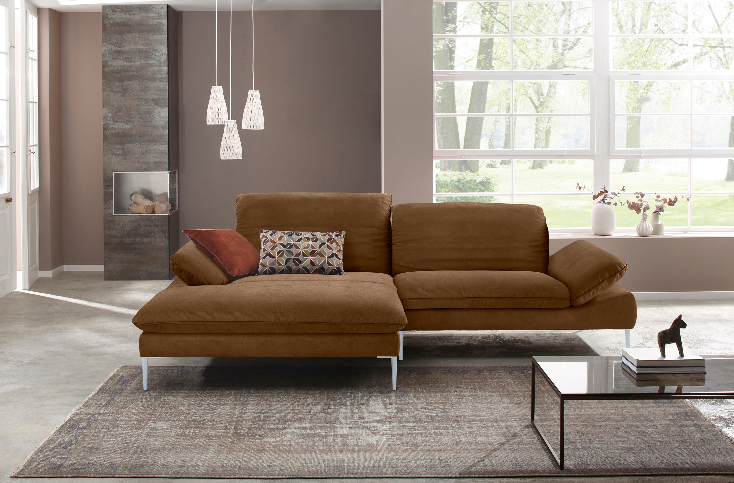 W.SCHILLIG Ecksofa »enjoy&MORE, mit tollem Sitzkomfort, elegant und bequem, L-Form«, mit Sitztiefenverstellung, Füße silber matt, Breite 294 cm