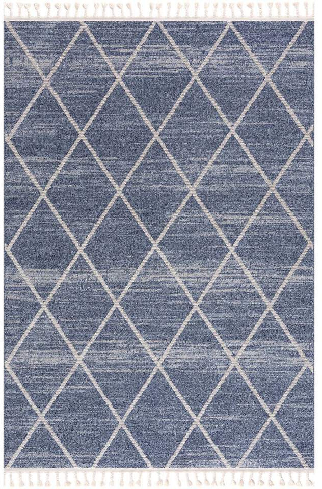 Carpet City Teppich »Art 2646«, rechteckig, 7 mm Höhe, Läufer, Kurzflor, mit Kettfäden, Rauten-Optik, Fransen
