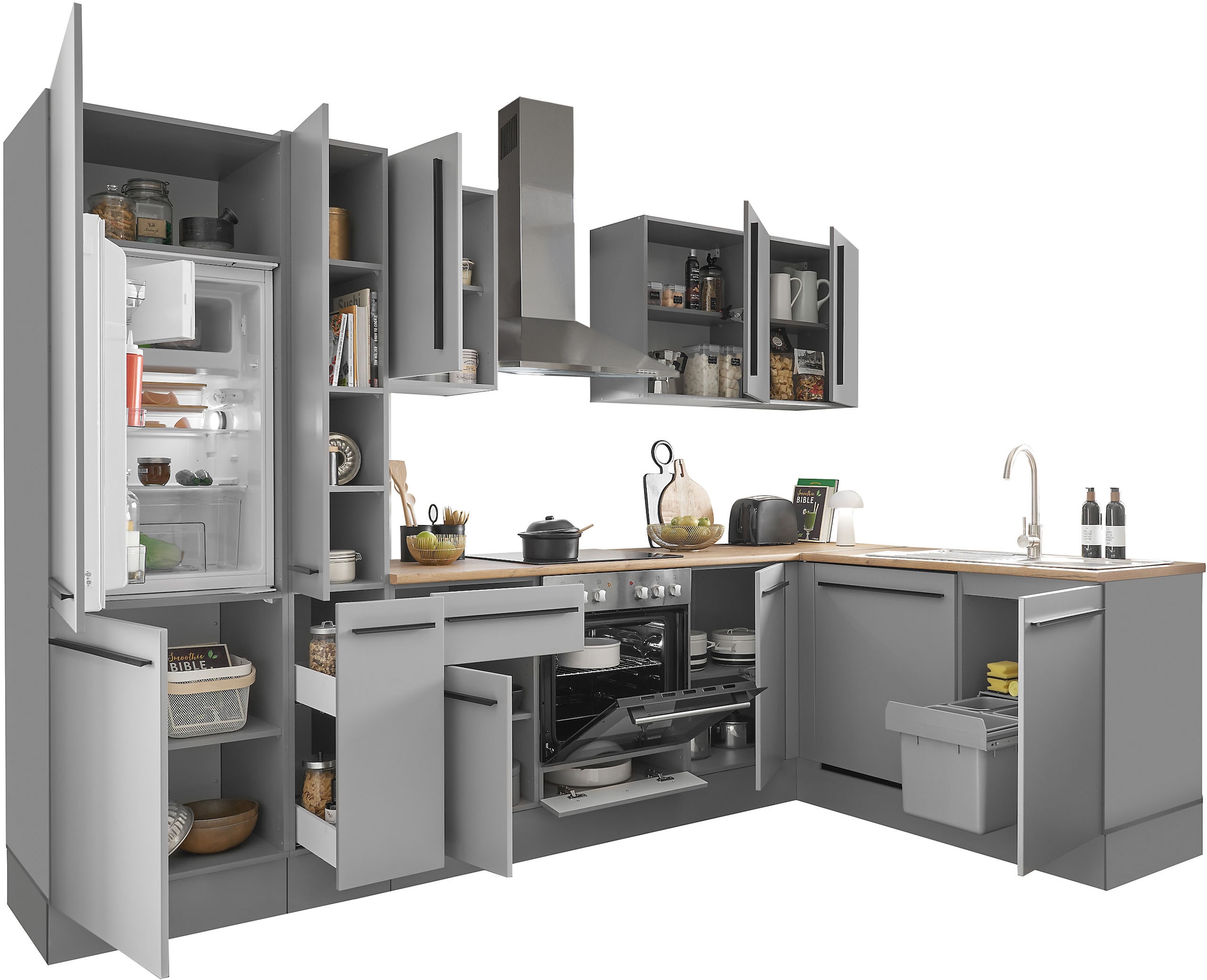 BASIC by Balculina Winkelküche »Denver, Küche BxHxT 310/115 x 211 x 60«, Breite 310 cm, wahlweise mit E-Geräten und Induktion