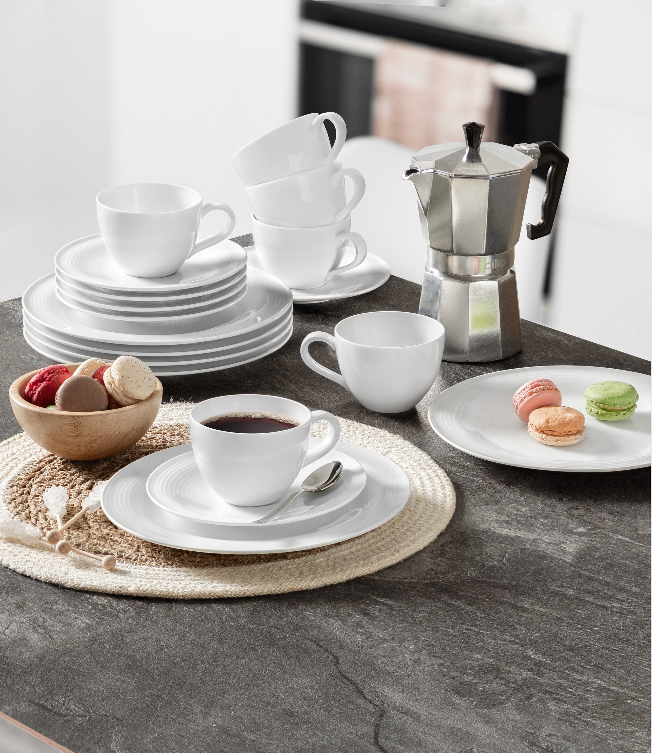 Seltmann Weiden Kombiservice »Geschirr-Set, Service Beat«, (Set, 30 tlg.), Geschirr, Teller, Tassen, Rillendekor, 30 Teile, für 6 Personen