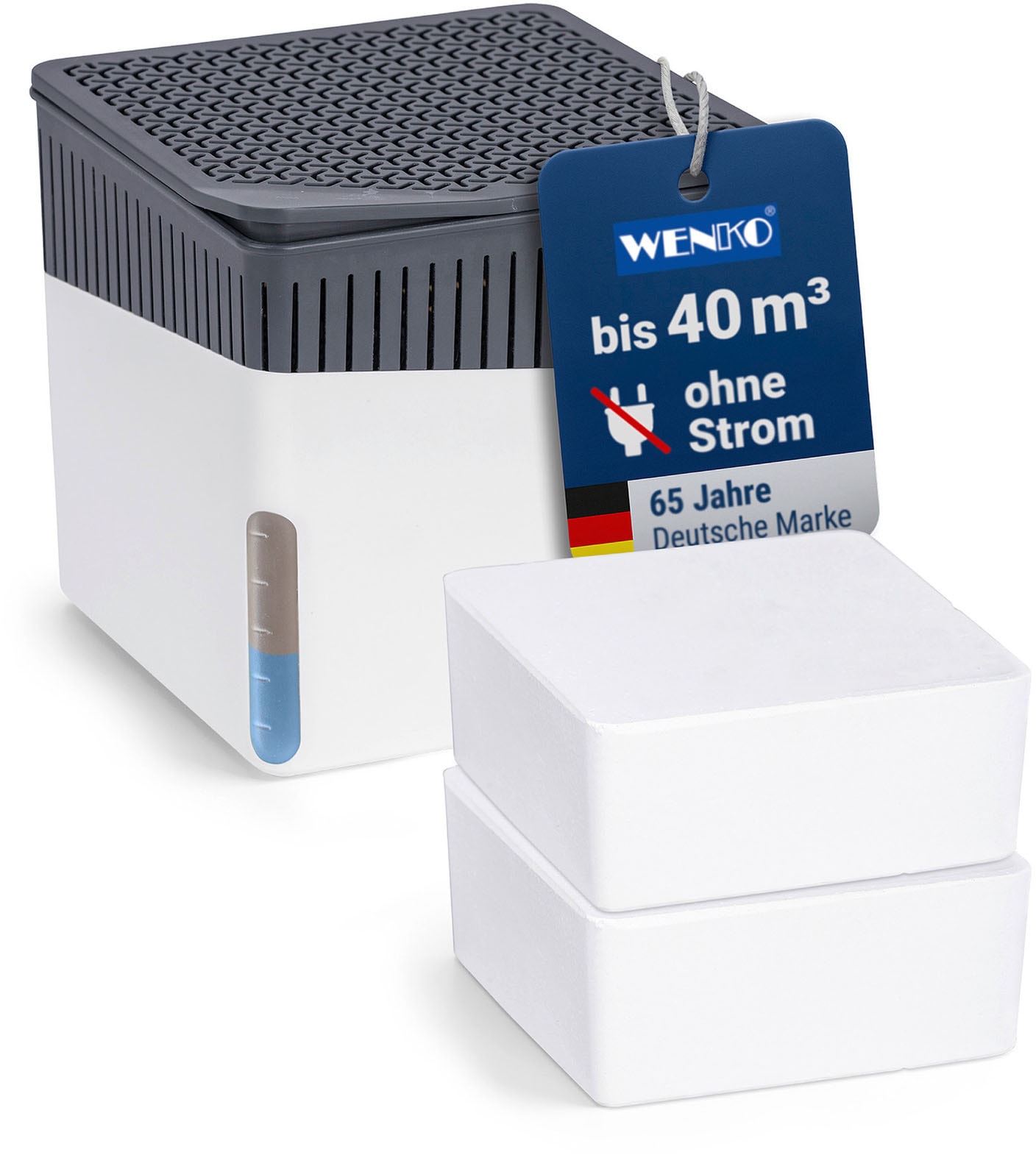WENKO Luftentfeuchter »Modell Cube« für 40 m³ Räume Tank 0,8 l mit 2 x 500 g Entfeuchter-Blöcken, für Räume bis 40 m³