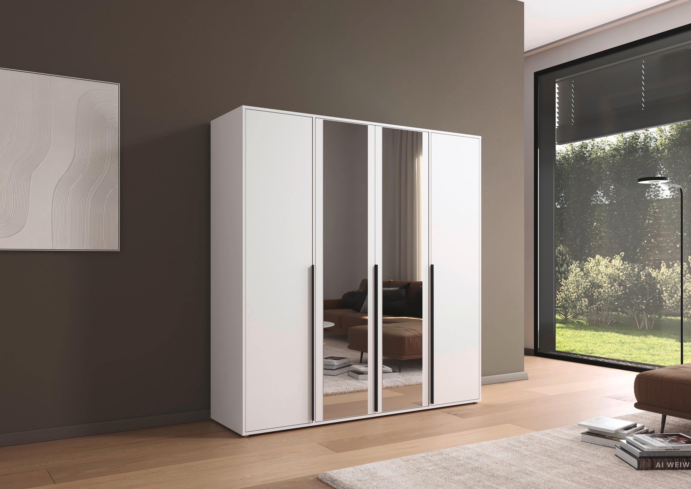 rauch Drehtürenschrank »Kleiderschrank Schrank Garderobe Wäscheschrank NAGATA mit Spiegel«, (in 3 verschiedenen Ausstattungen BASIC/CLASSIC/PREMIUM), und modernen Stangengriffen in Graumetallic TOPSELLER MADE IN GERMANY