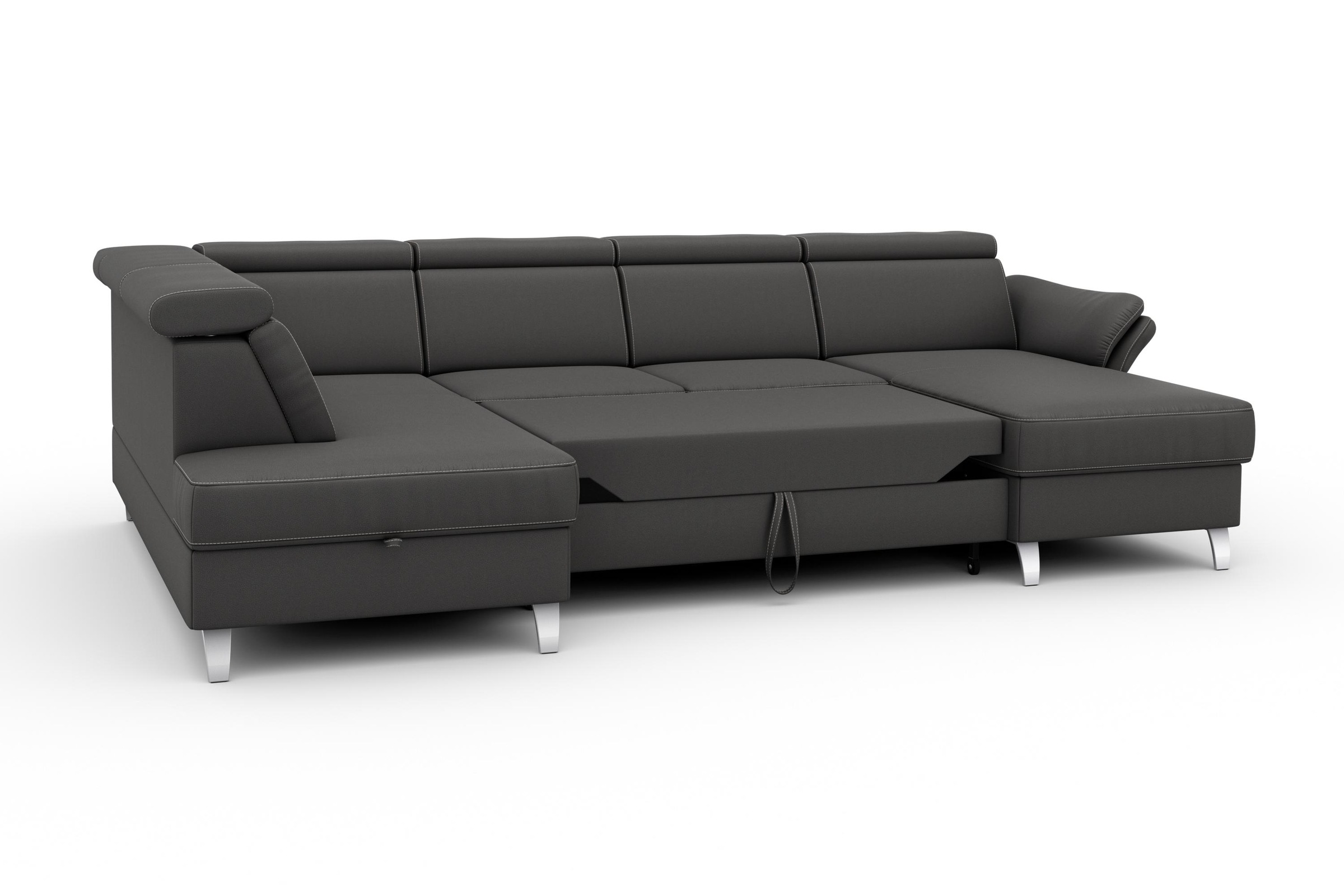 sit&more Wohnlandschaft »Vincenzo U-Form«, inklusive Kopfteilverstellung, wahlweise mit Bettfunktion, Bettkasten
