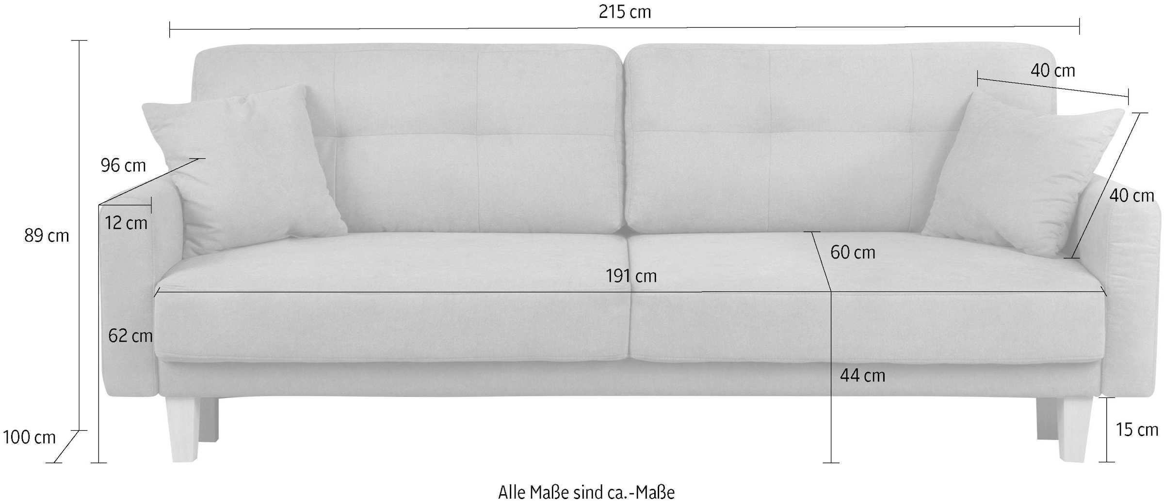 Home affaire 3-Sitzer »TRIPLO optionale Schlafsofa mit Bettkasten, Maße B/T/H: 215/100/89 cm«, Wahlweise Bettfunktion - Liegefläche 145x191 cm, Rücken-, Zierkissen
