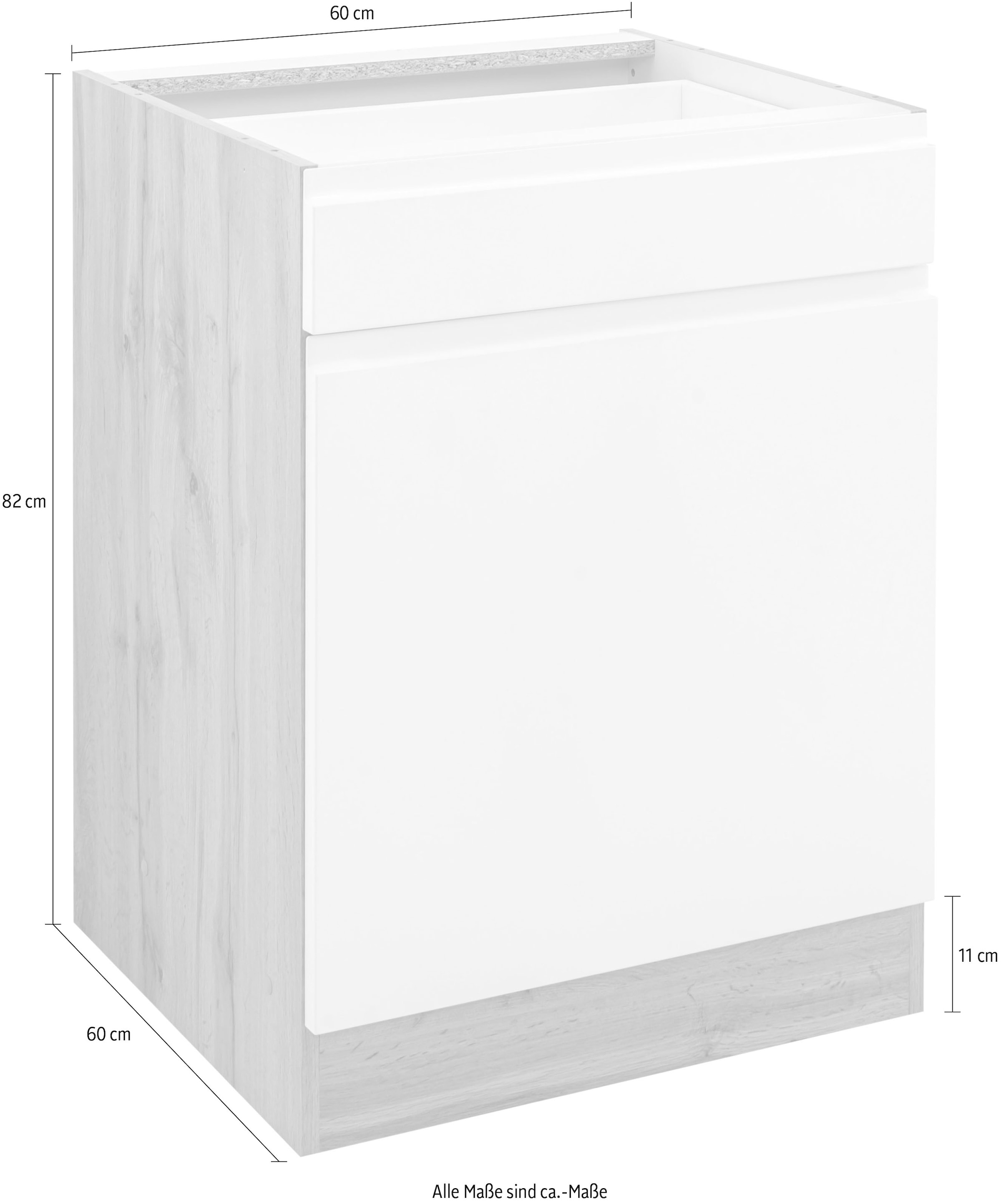 KOCHSTATION Unterschrank »KS-Bruneck« >>Bruneck<< 60 cm breit, für viel Stauraum, hochwertige MDF-Fronten