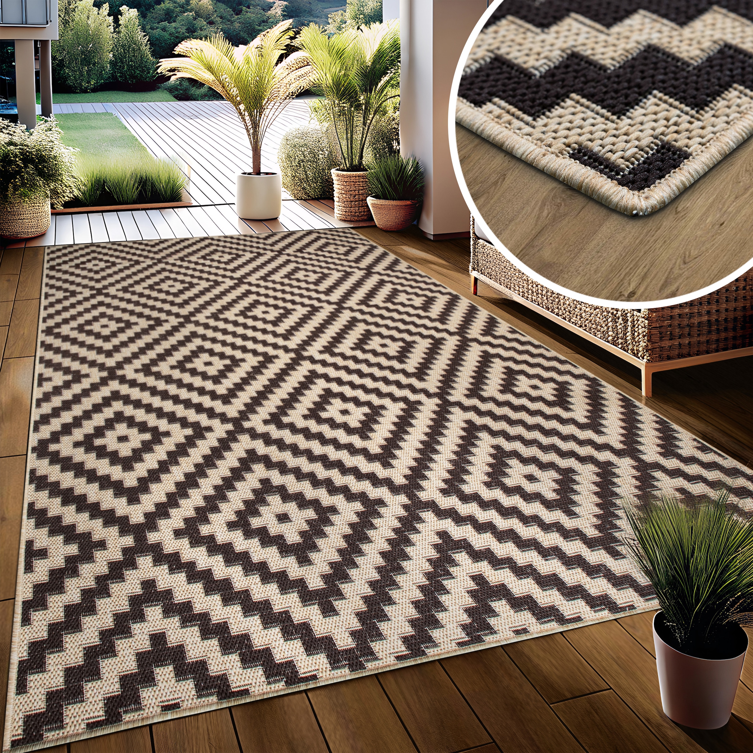 my home Teppich »Cordoba auch als Läufer erhältlich«, rechteckig, 3 mm Höhe, In- und Outdoor geeignet, Sisal-Optik, Wetterfest & UV-beständig, Boho