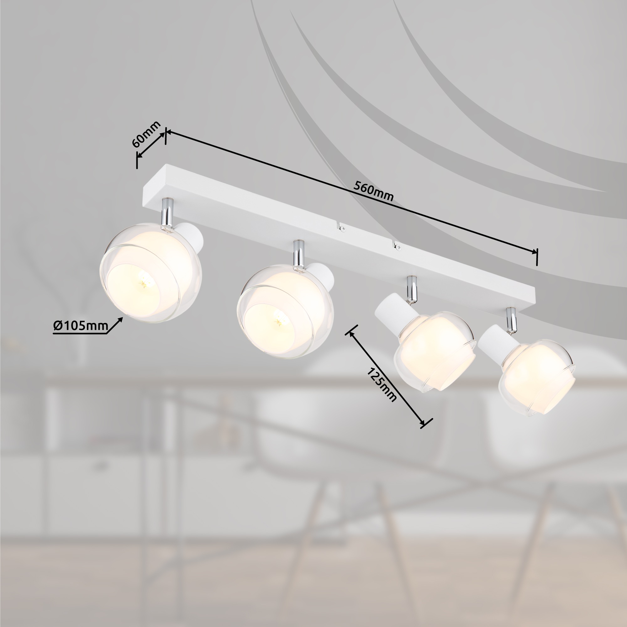 GLOBO LIGHTING Deckenstrahler »TOKKI«, Leuchtmittel E14 | ohne Leuchtmittel, Deckenspot/weiß/Glas klar/Glas opal/Flur/Wohnzimmer