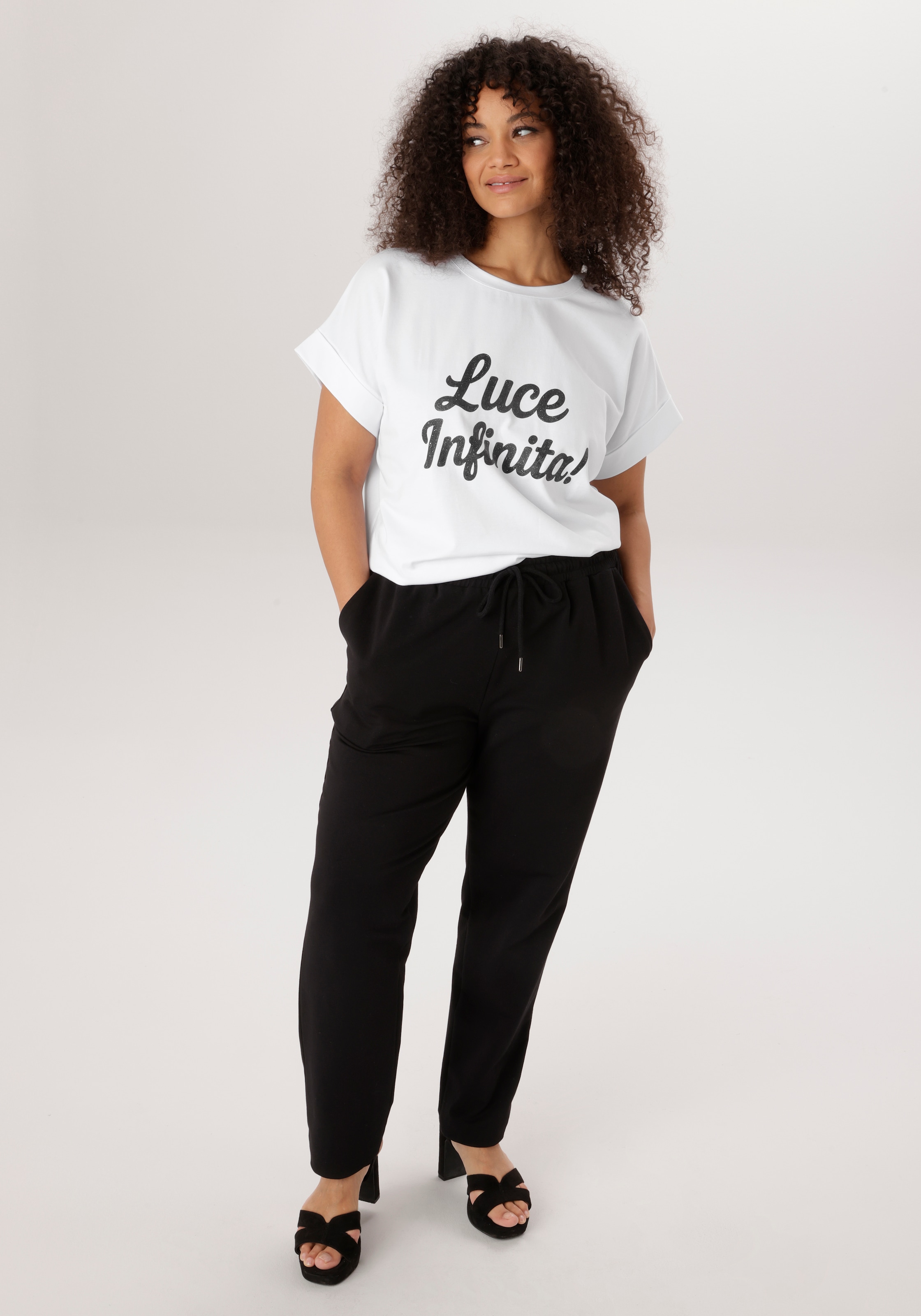 Aniston PLUS T-Shirt mit schwarzen Glitzer Schriftzug - NEUE KOLLEKTION