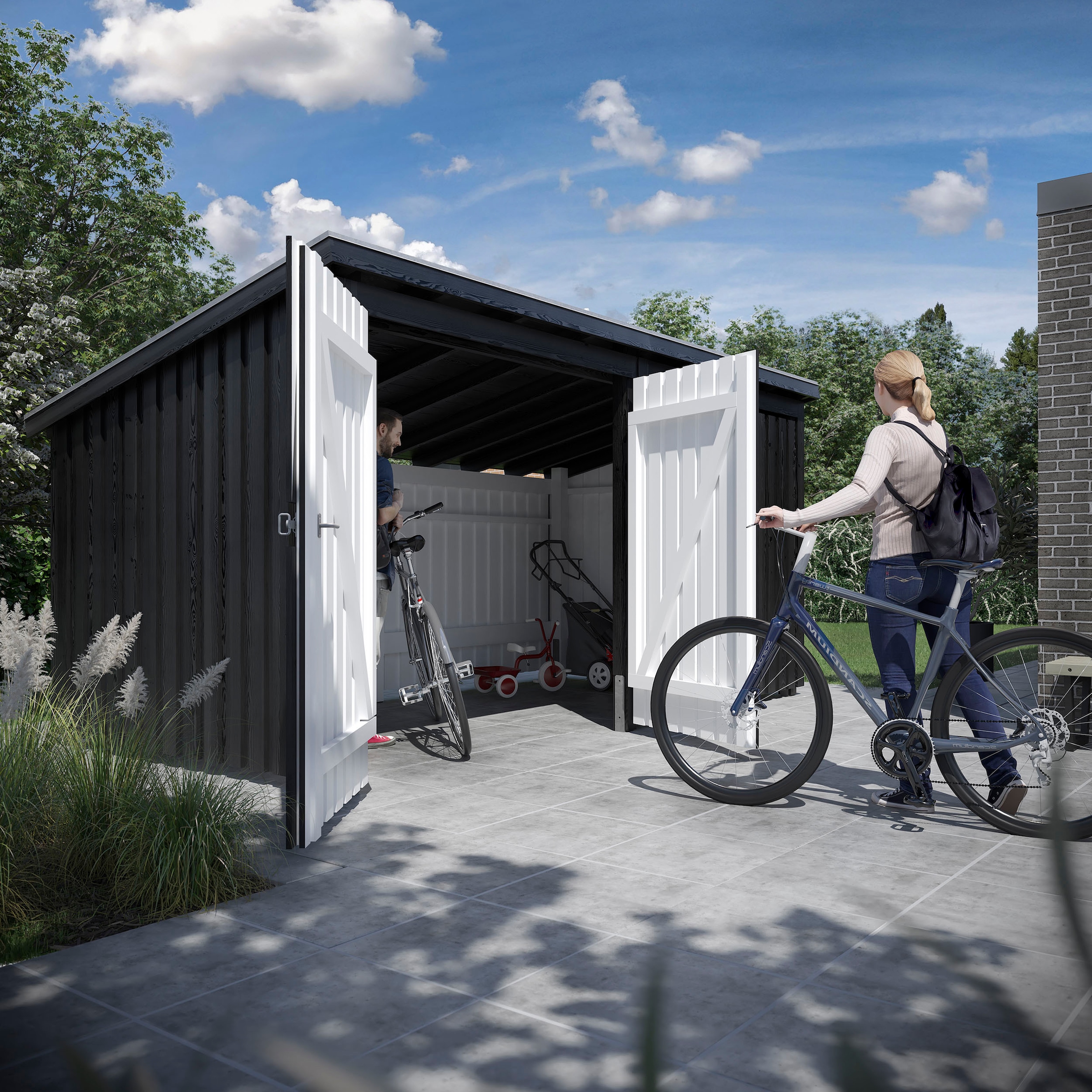 PLUS Gartenhaus »Nordic Multi«, (Packung), Gartenhaus 9,5 m², mit Doppeltür, Dachpappe/Aluleisten/H-Füße