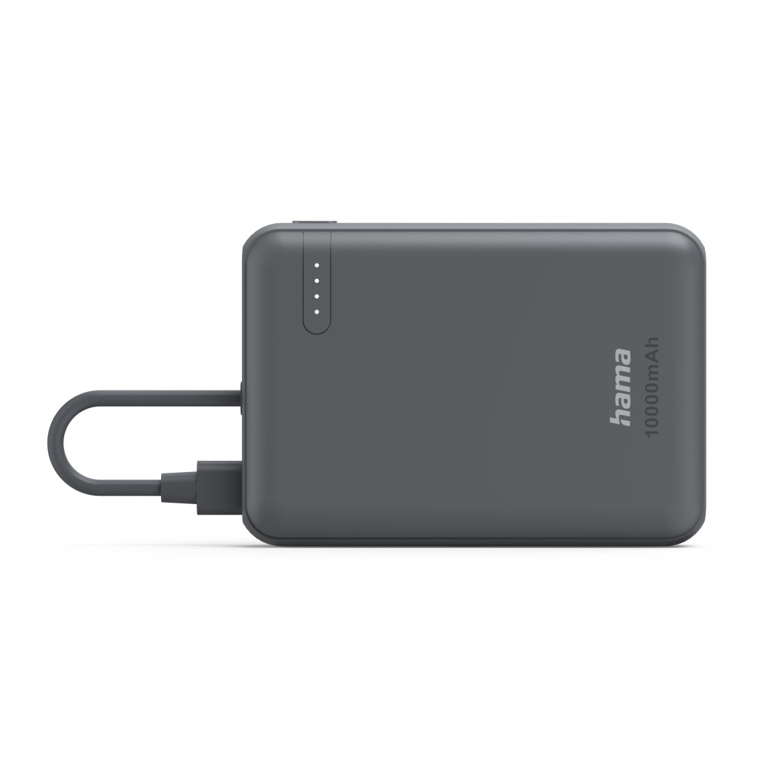 Hama Powerbank »Powerbank mit integriertem USB-C-Kabel, 10000 mAh, 2x USB-C, grau« integriertes Kabel, Fast Charge, LED-Kapazitätsanzeige, akkuschonend