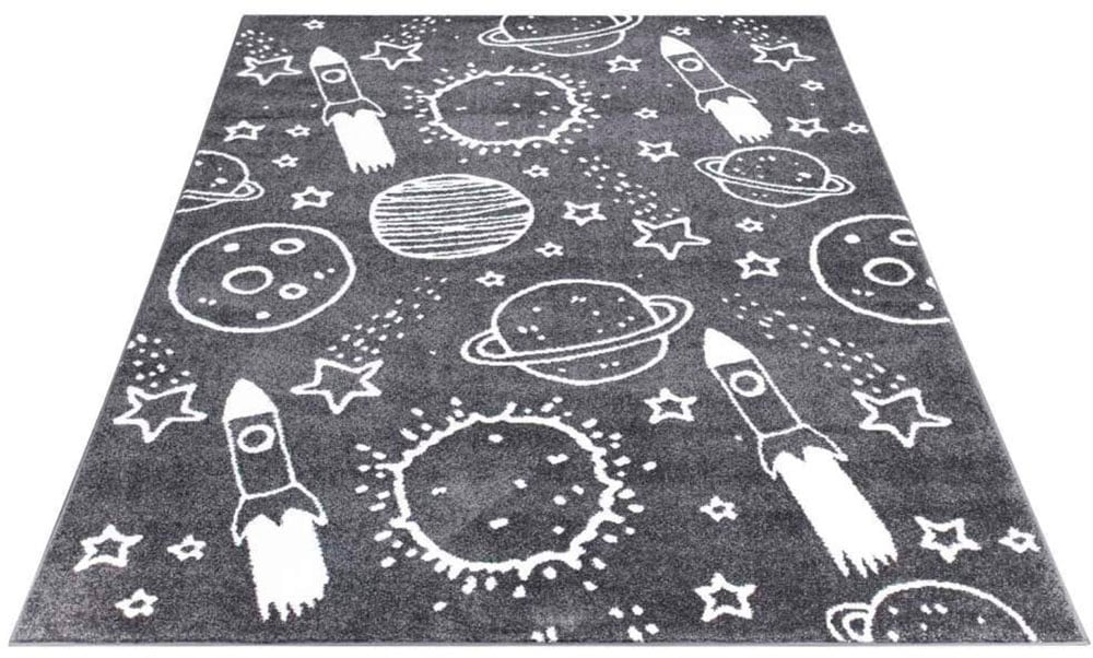 Carpet City Kinderteppich »ANIME912«, rechteckig, 11 mm Höhe, Kinderzimmer Teppich Modern mit Mond, Blumen, Wolken, Creme, Multi