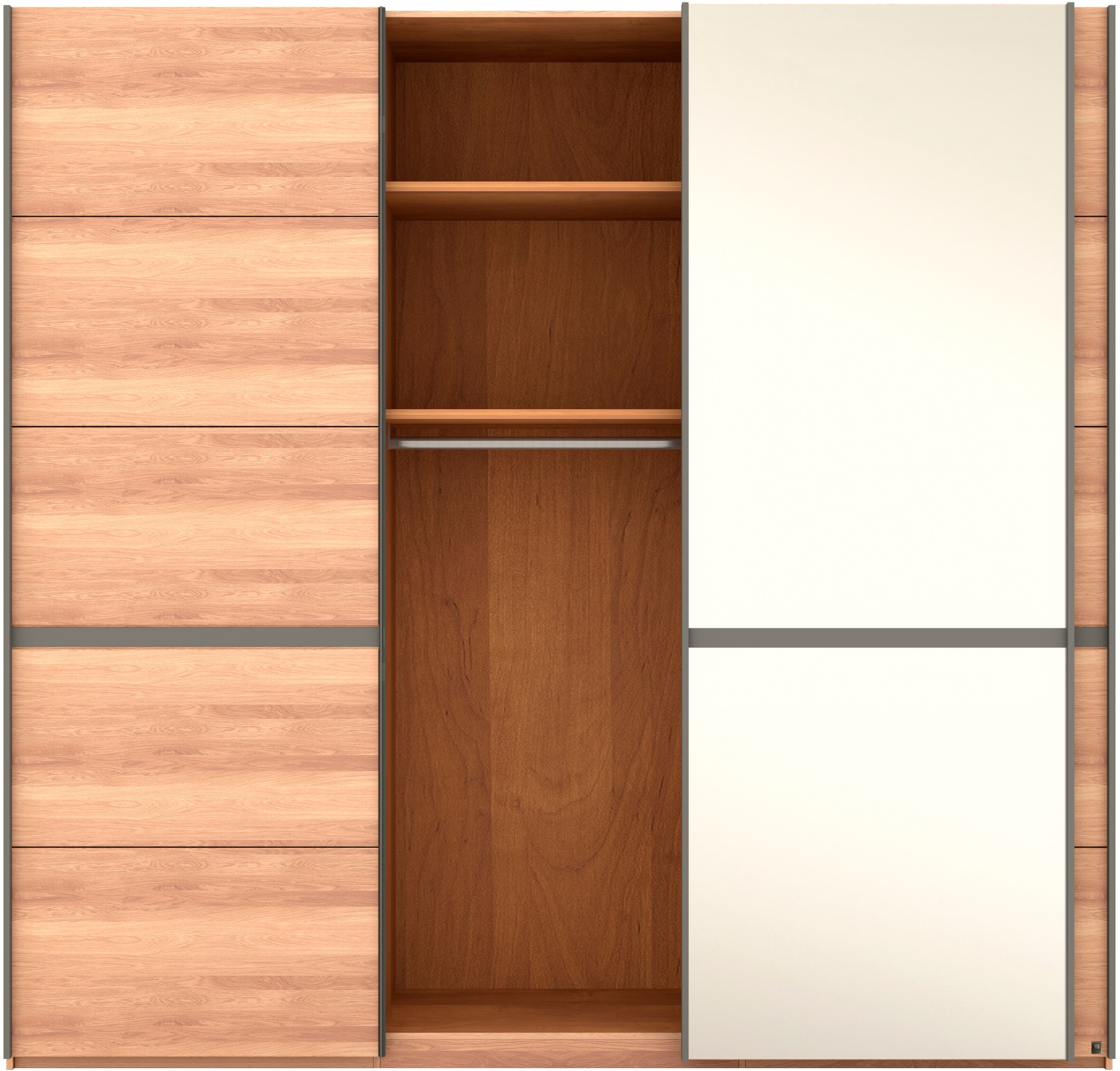 Musterring Schwebetürenschrank »Sorrent, Kleiderschrank, Schrank, Schiebetüren«, (Teilmassiv Eiche, MADE IN GERMANY), Türen in Eiche massiv mit Kassetten-Optik, verschiedene Maße verfügbar