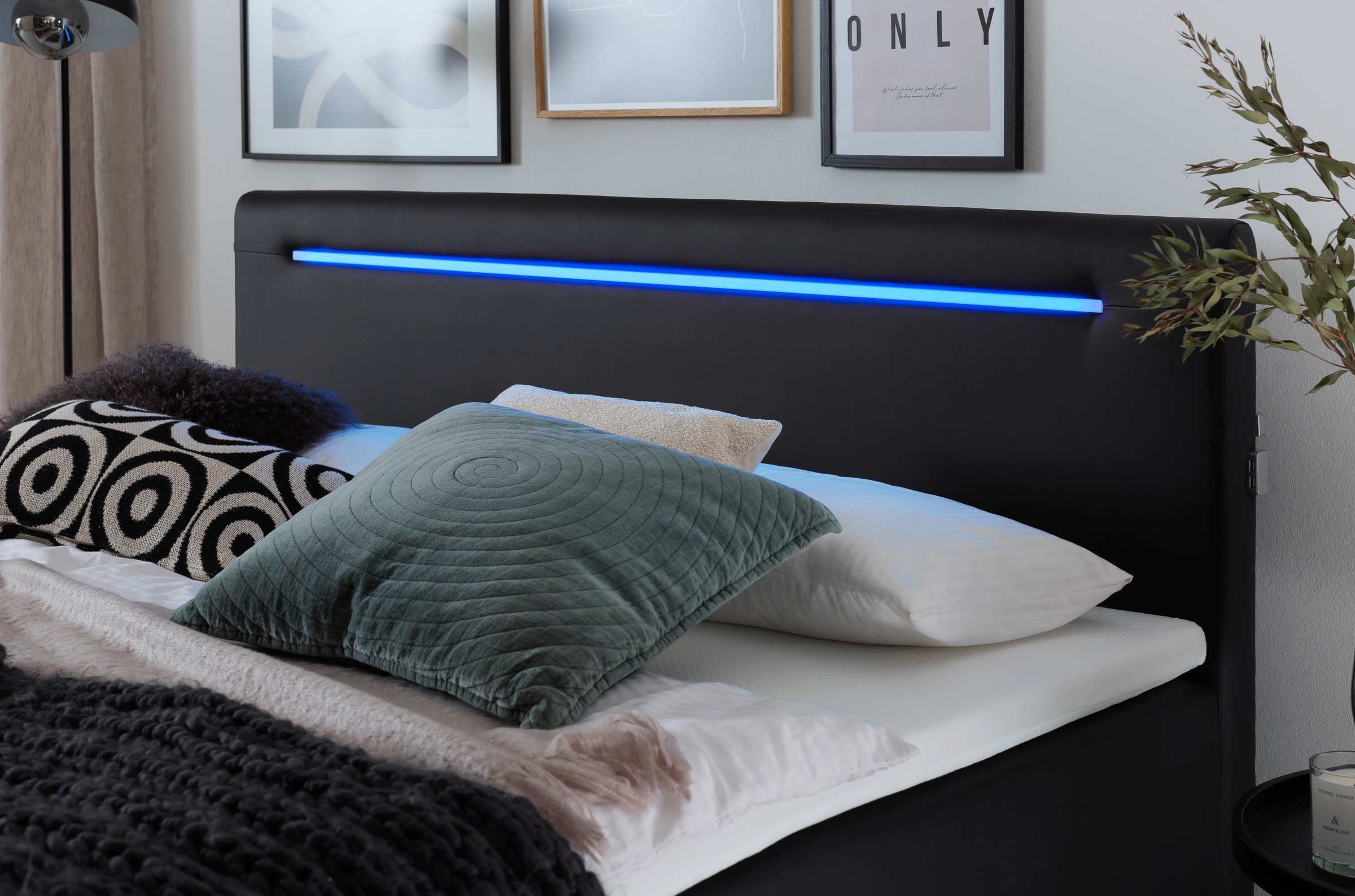 meise.möbel Boxspringbett »Las Vegas«, Füße und Kopfteil mit LED-Beleuchtung, mit Bettkasten und Topper