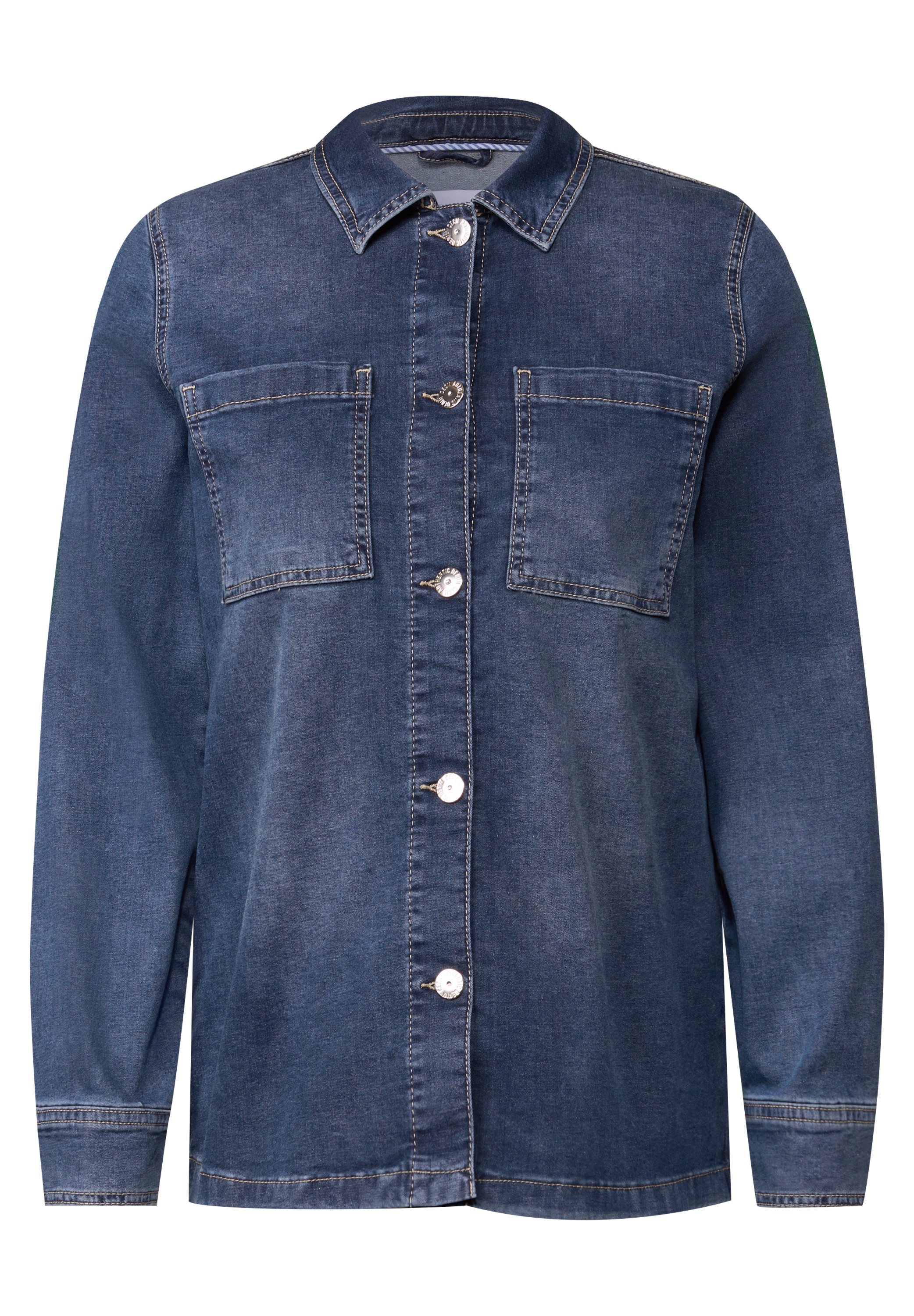 Cecil Jeansjacke, ohne Kapuze, Denim-Overshirt mit Knopfleiste und Brusttaschen