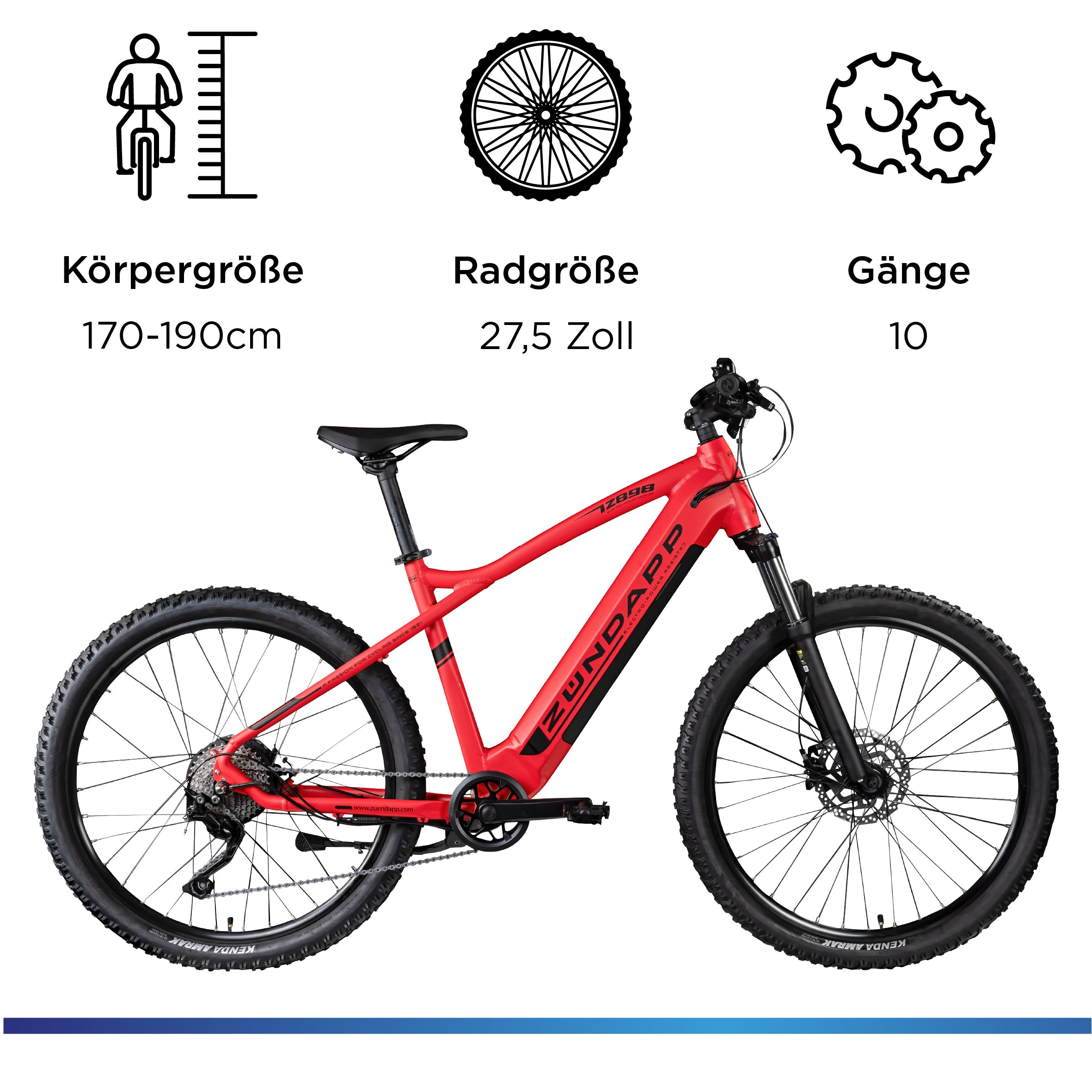 Zündapp E-Bike »Z898«, 24 Gang, Heckmotor 250 W, E-Bike E Mountainbike 27,5 Zoll Pedelec 170 - 190 cm Hardtail MTB