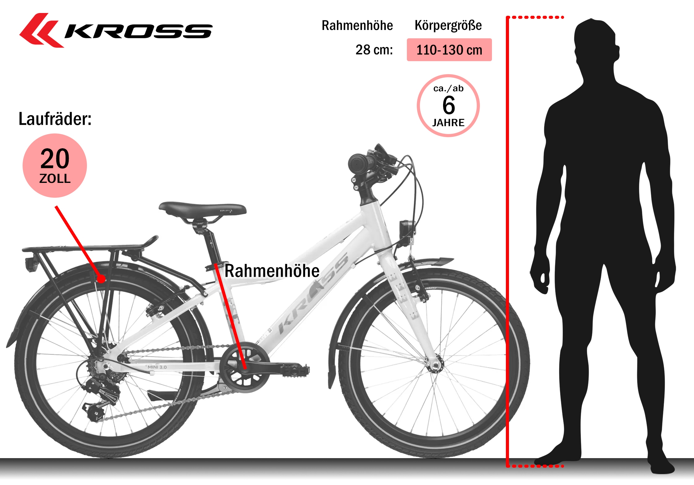 Kross Kinderfahrrad »Kinderrad Lea Mini 3.0 pink 6 Gänge« 6 Gang Shimano Tourney TX30 Schaltwerk Kettenschaltung