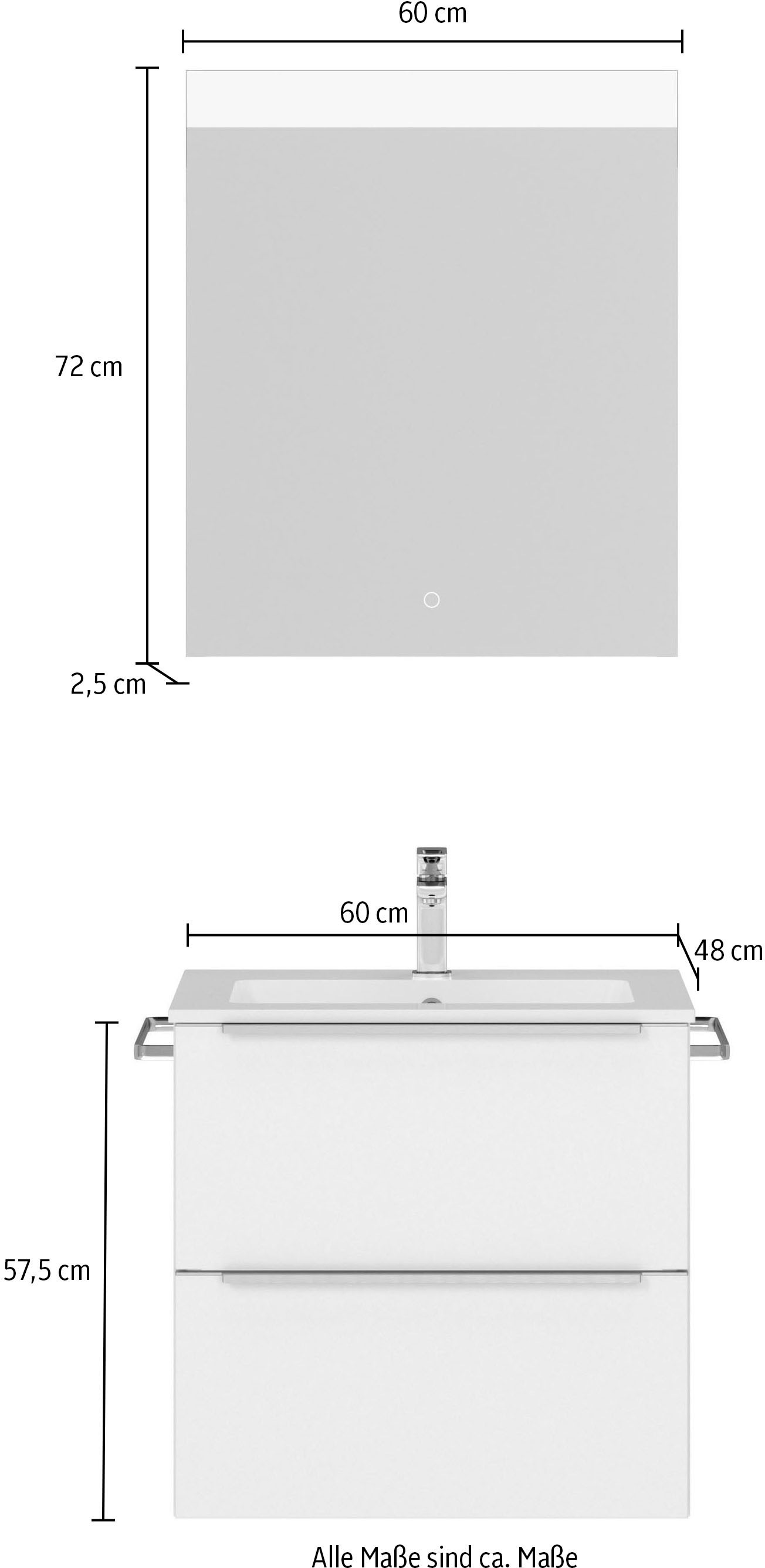 nobilia® Badmöbel-Set »Levere«, (2 St., vormontiert, mit Soft-Close), inkl. Spiegel mit Touch-Sensor, in vier Breiten