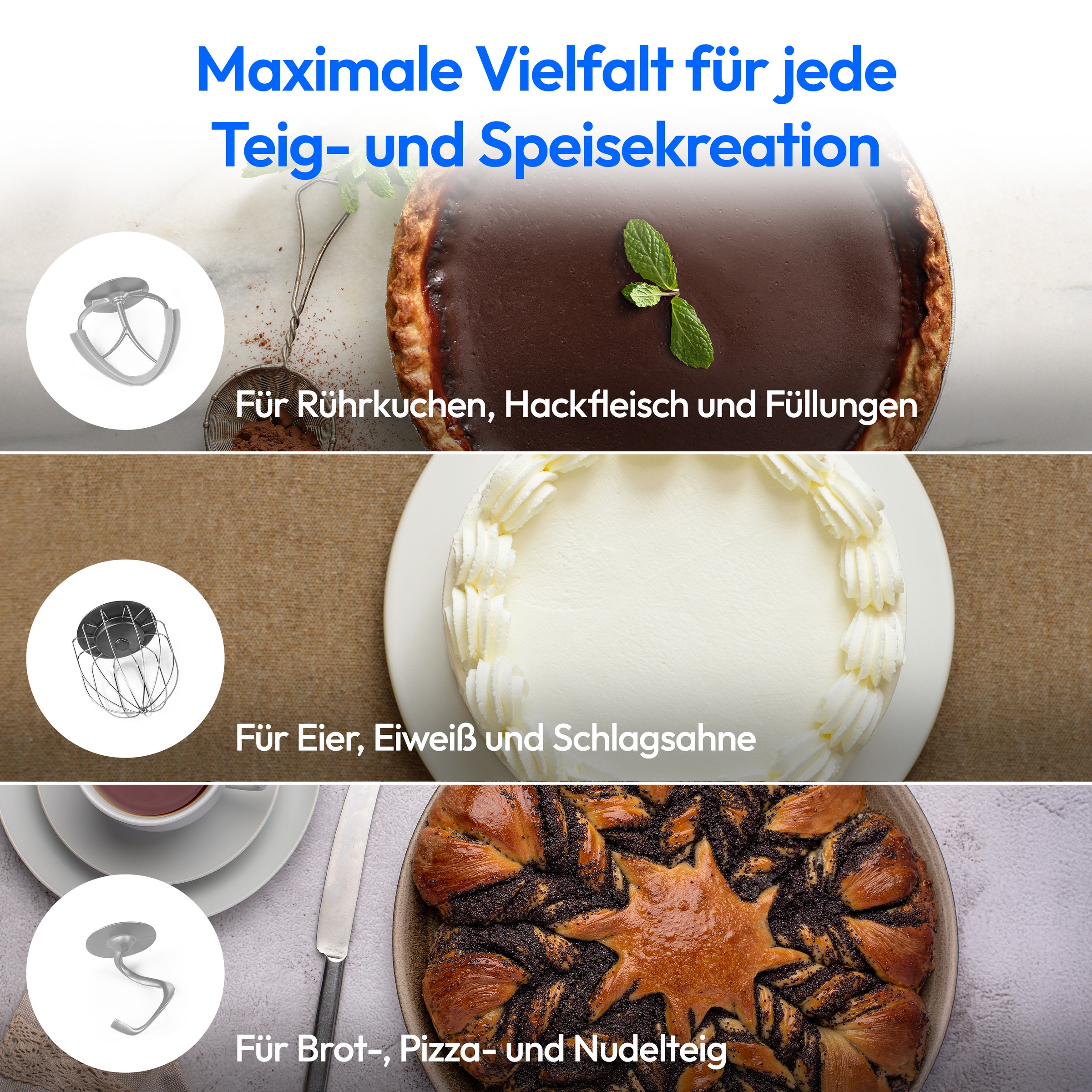 Medion® Küchenmaschine »MD 12600, 8 Geschwindigkeitsstufen, Impulsfunktion, DC-Motor, 4,6 L«, Mit umfangreichem Zubehör-Set, Fleischwolf-Aufsatz, Gemüsereibe