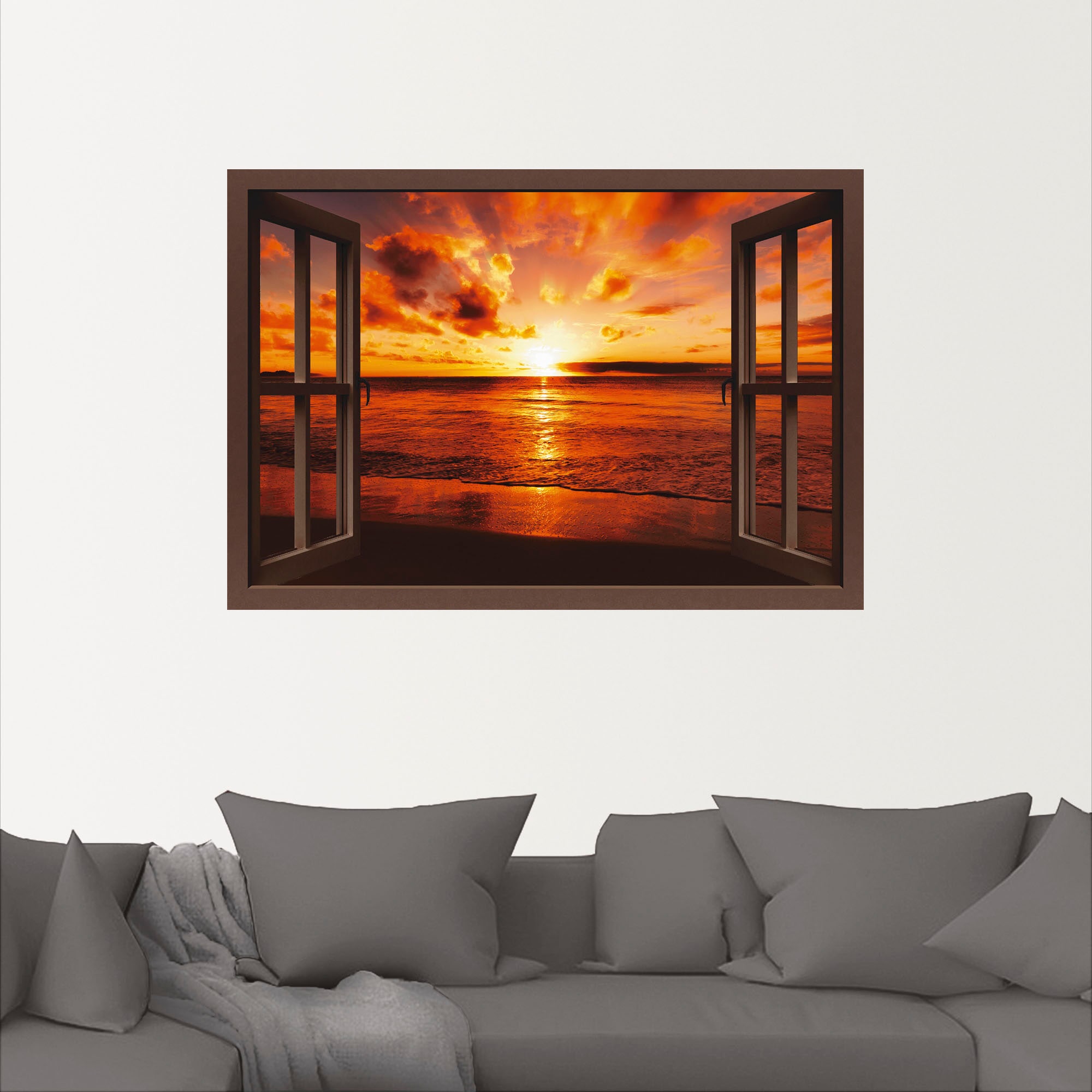 Artland Wandbild »Fensterblick Sonnenuntergang am Strand«, Fensterblick, (1 günstig online kaufen