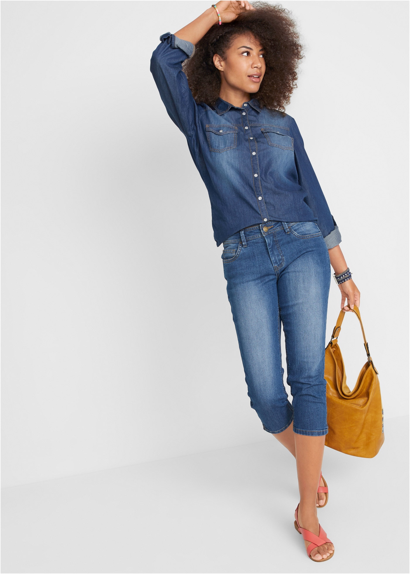 bonprix Caprijeans »Slim Fit Jeans Mid Waist, cropped« 3/4-Capri-Look, Five-Pocket Style, Regular Fit, schmale Beinform