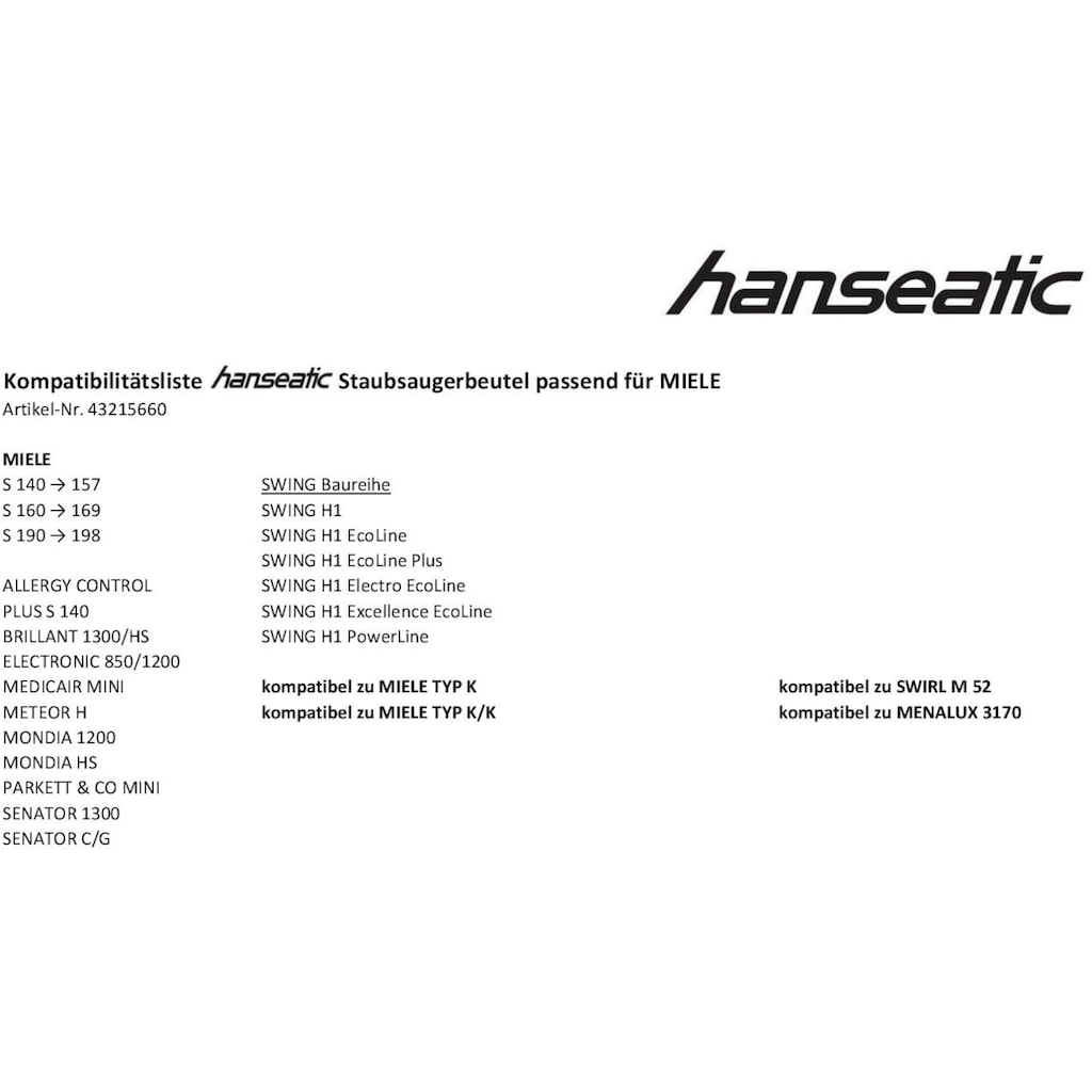 Hanseatic Staubsaugerbeutel, (Packung, 10 St.)