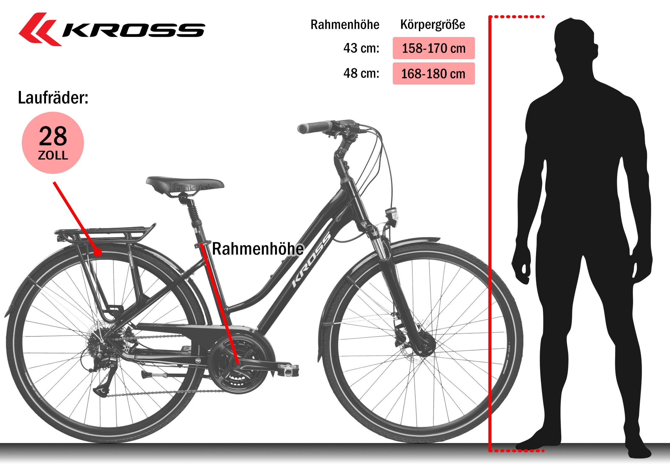 Kross Trekkingrad »Trans 4.0 schwarz« 24 Gang Shimano ACERA M3020 Schaltwerk Kettenschaltung
